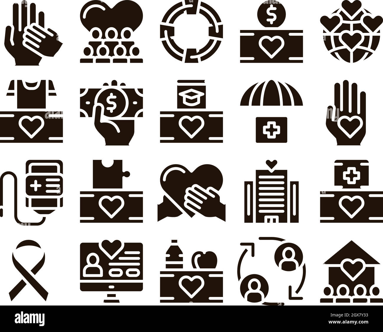 Volunteers Support Glyph Icons Set Vector Stock Vector