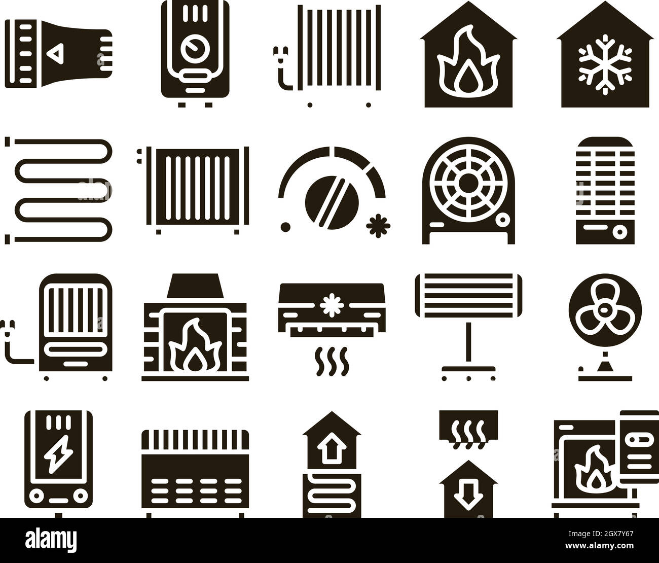 Heating And Cooling Collection Vector Icons Set Stock Vector Image ...