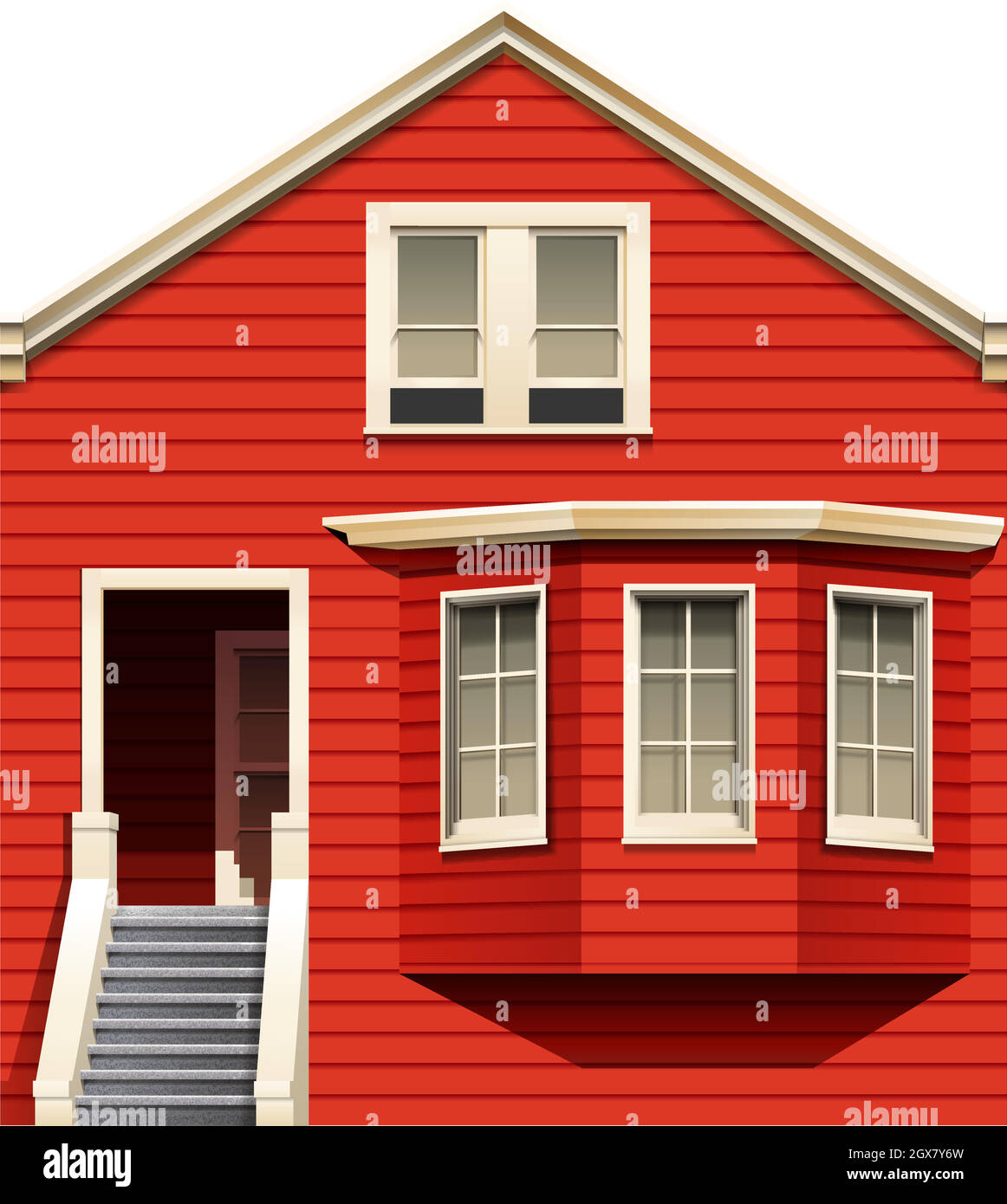 A red house with stairs Stock Vector