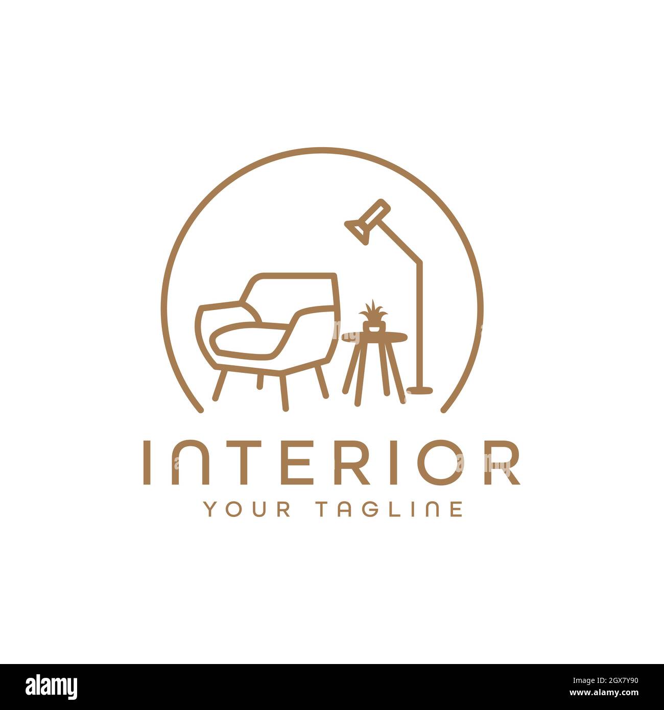 minimalist room interior logo furniture chairs and tables Stock Vector