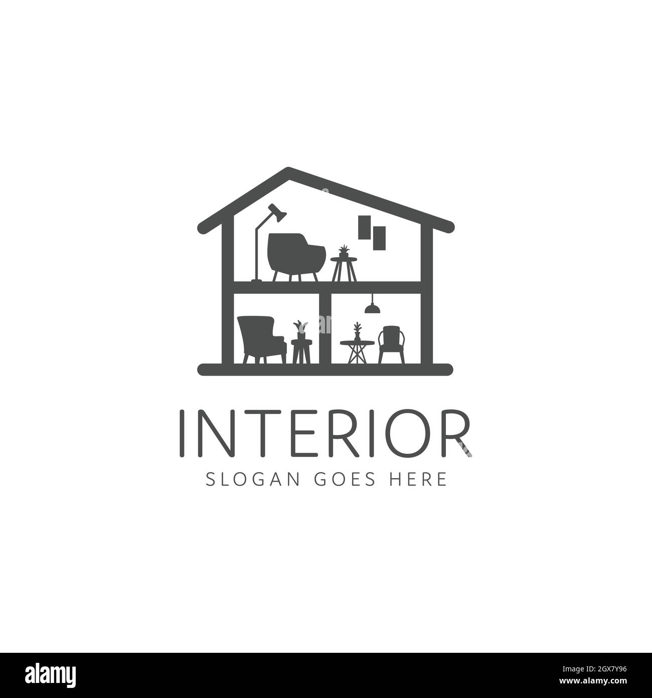 minimalist home decoration furniture interior logo design Stock ...