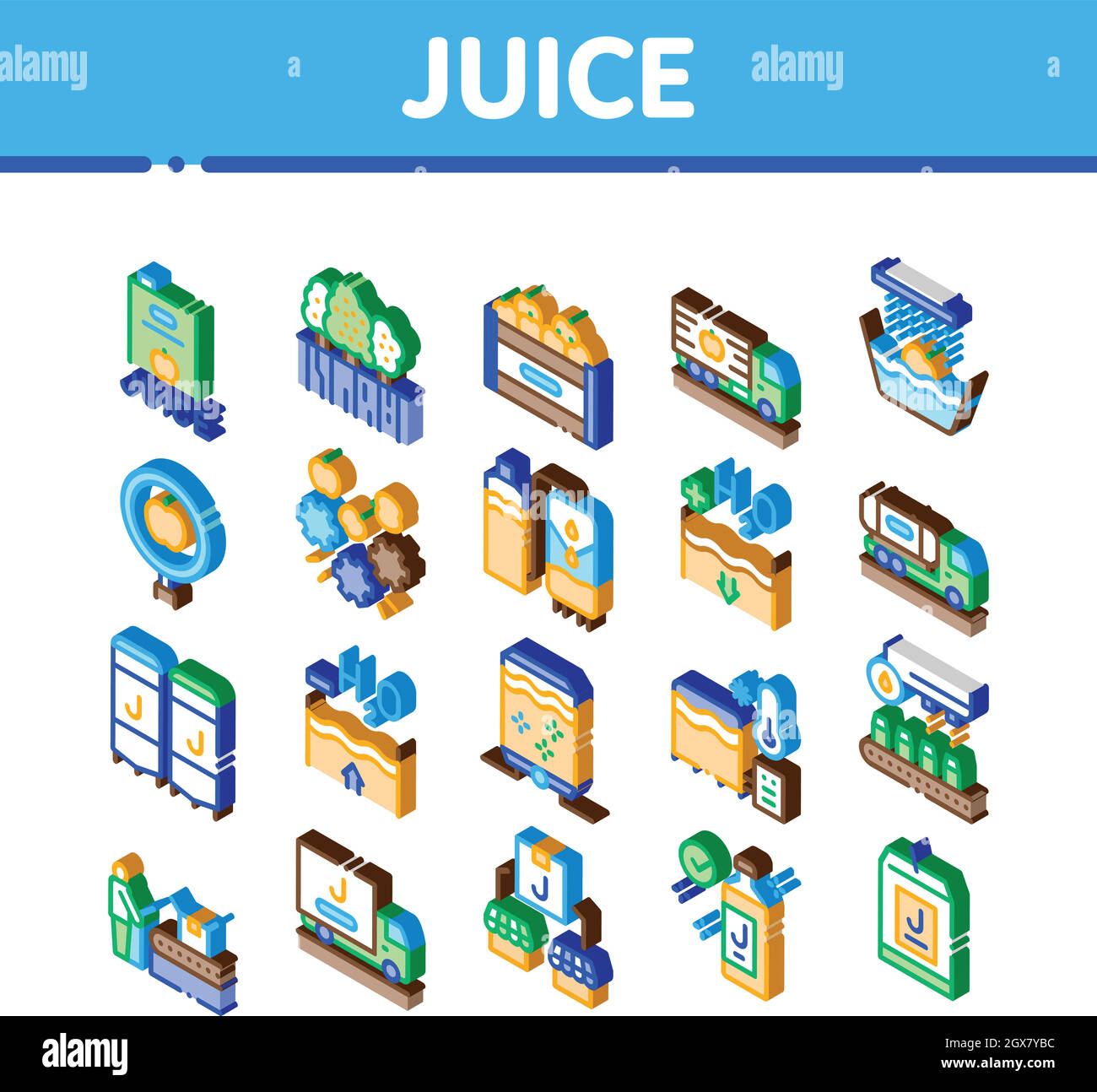 Juice Production Plant Isometric Icons Set Vector Stock Vector
