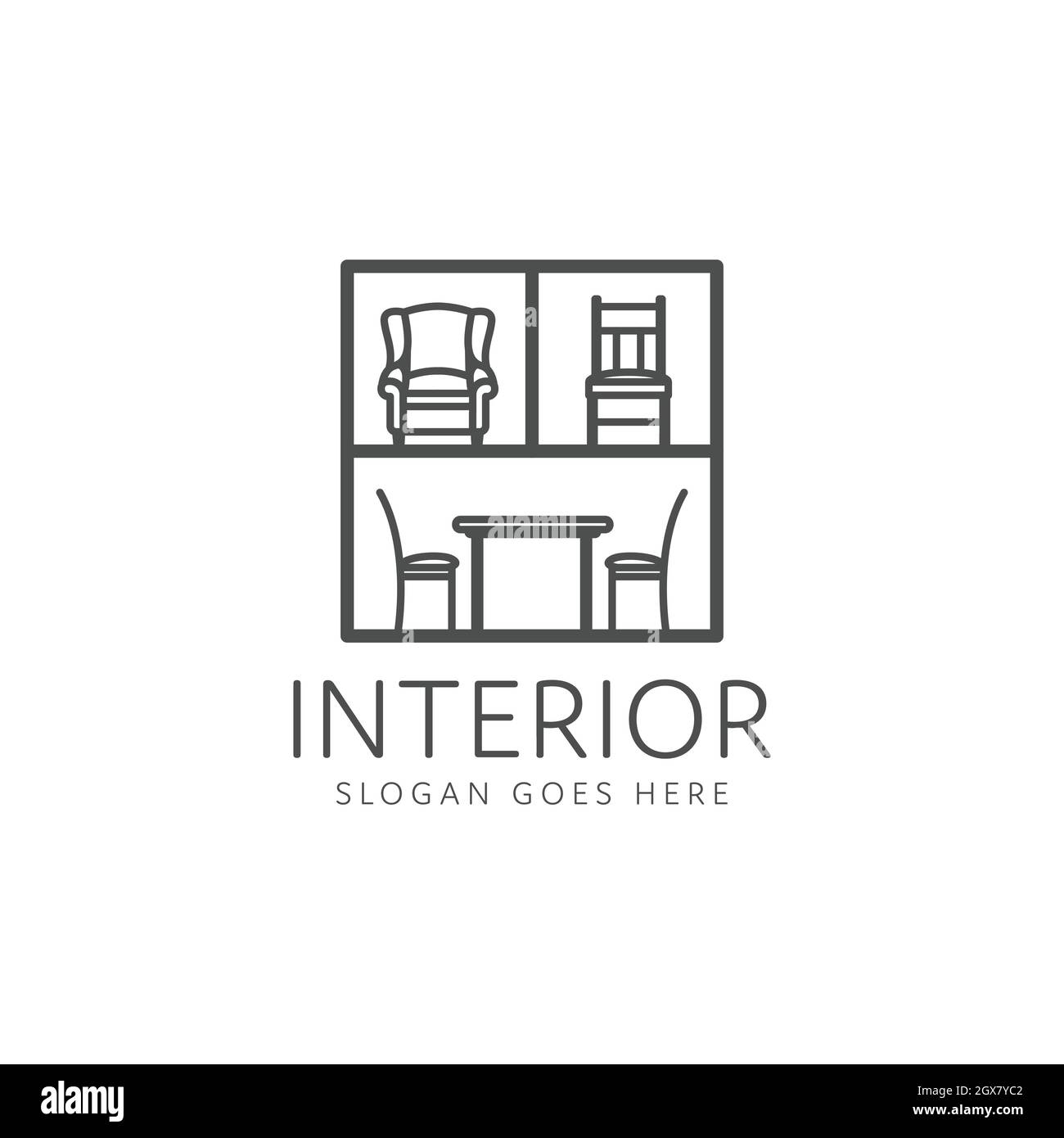 furniture design logo, simple table and chair interior monoline style