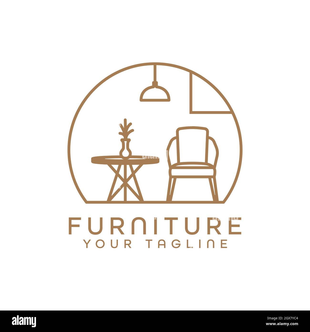 furniture logo minimalist room interior chairs and tables Stock Vector