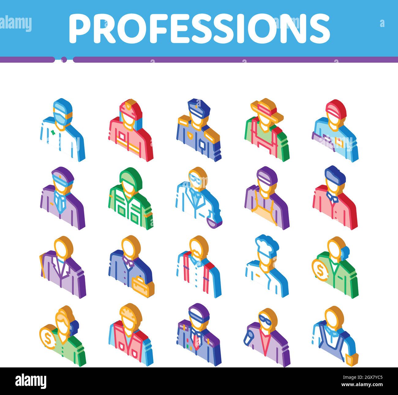 Professions People Isometric Icons Set Vector Stock Vector