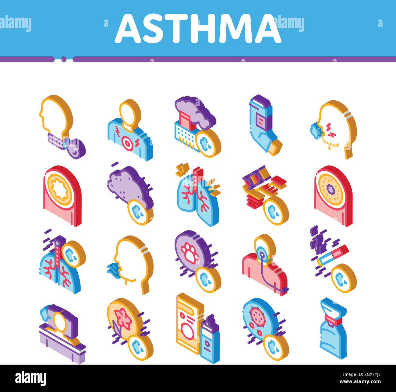 Asthma Sick Allergen Isometric Icons Set Vector Stock Vector