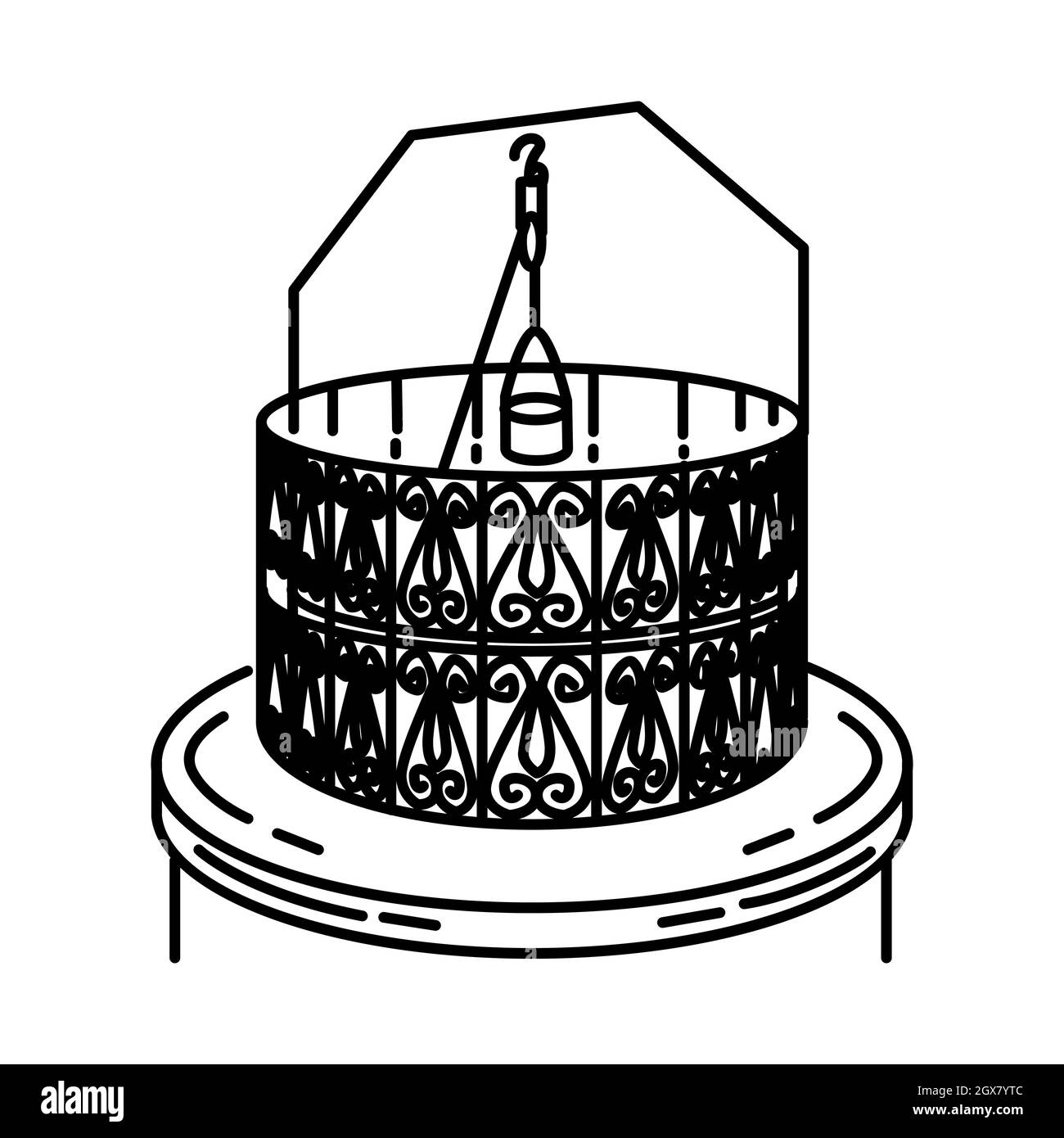 Zamzam Well is Part of Muslim Worship Activity Hand Drawn Icon Set Vector. Stock Vector