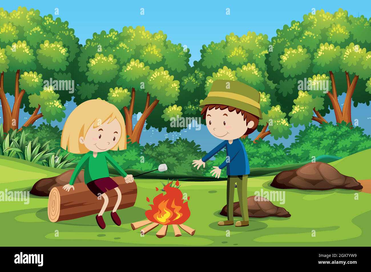 Boy and girl camping at forest Stock Vector Image & Art - Alamy
