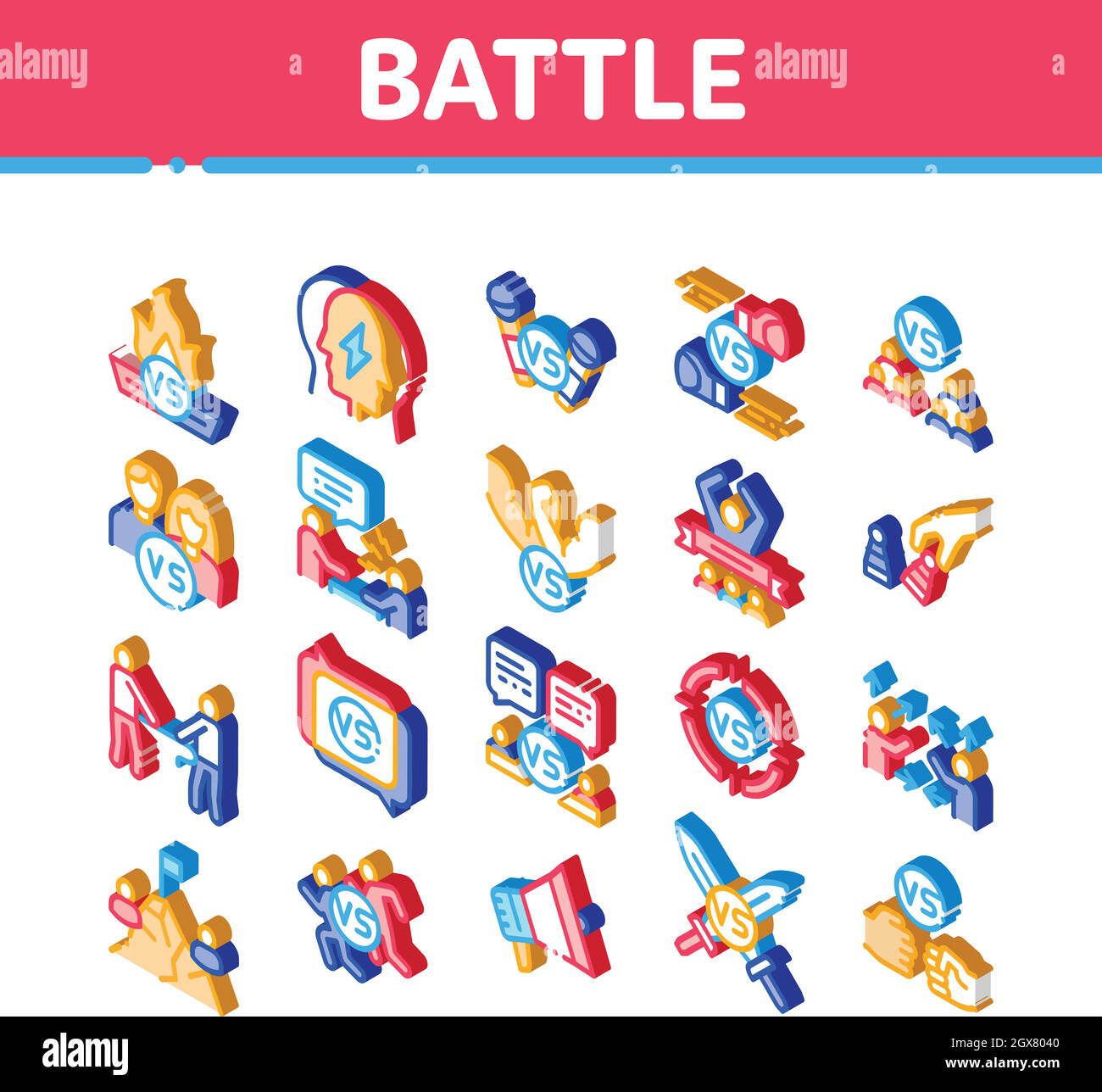 Battle Competition Isometric Icons Set Vector Stock Vector