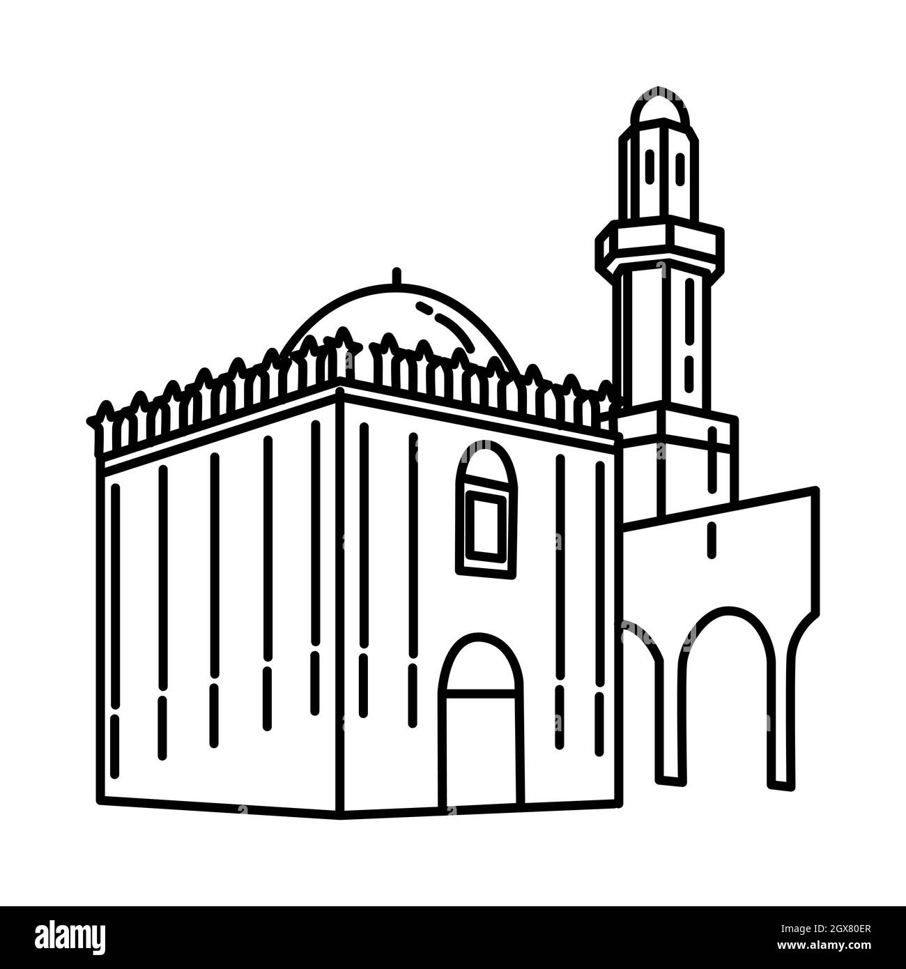 Sana a Mosque in Yemen Part of Muslim historical objects Hand Drawn Icon Set Vector. Stock Vector