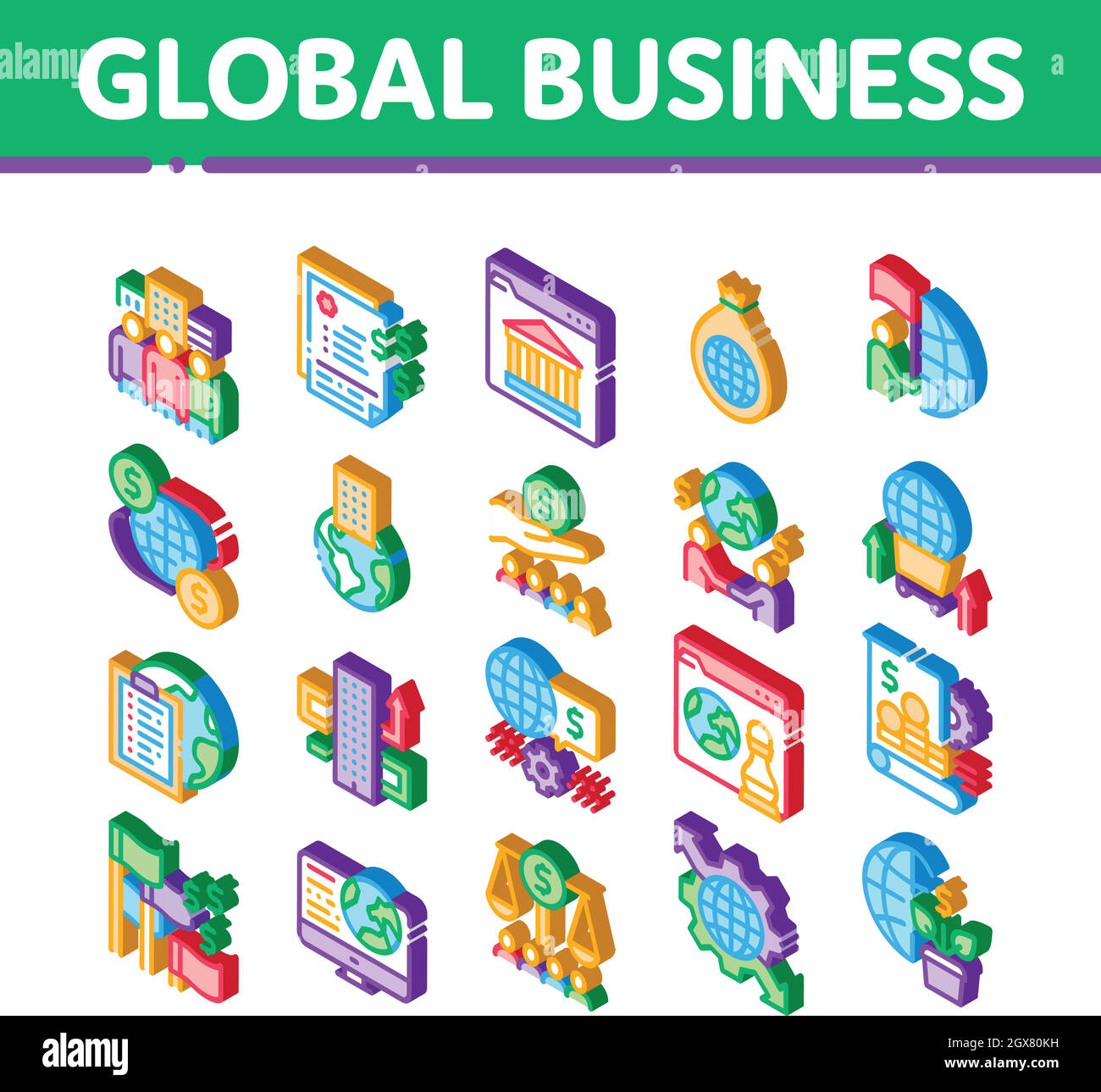 Global Business Finance Strategy Isometric Icons Set Vector Stock ...
