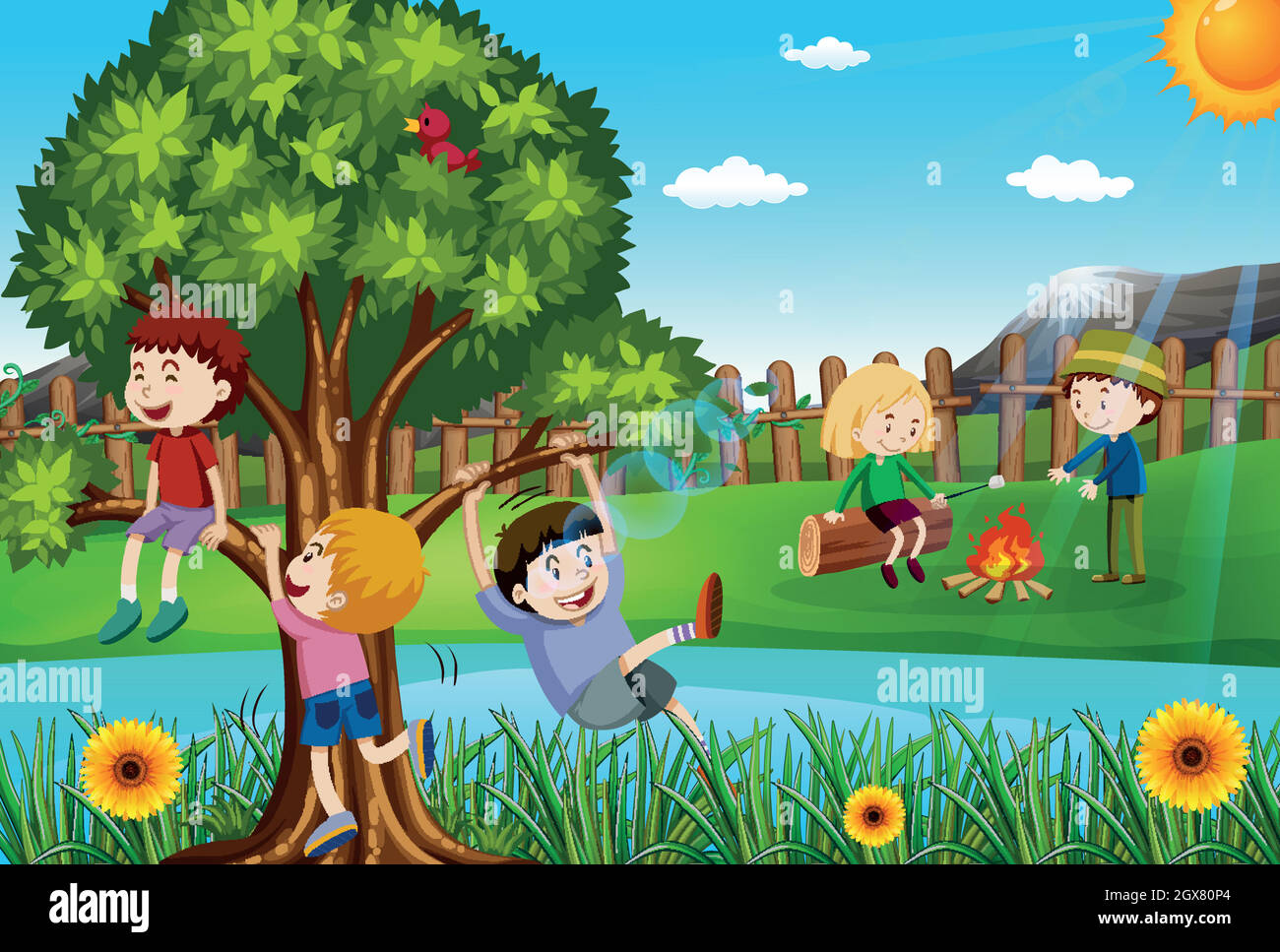 Children playing and camping out in the park Stock Vector Image & Art ...