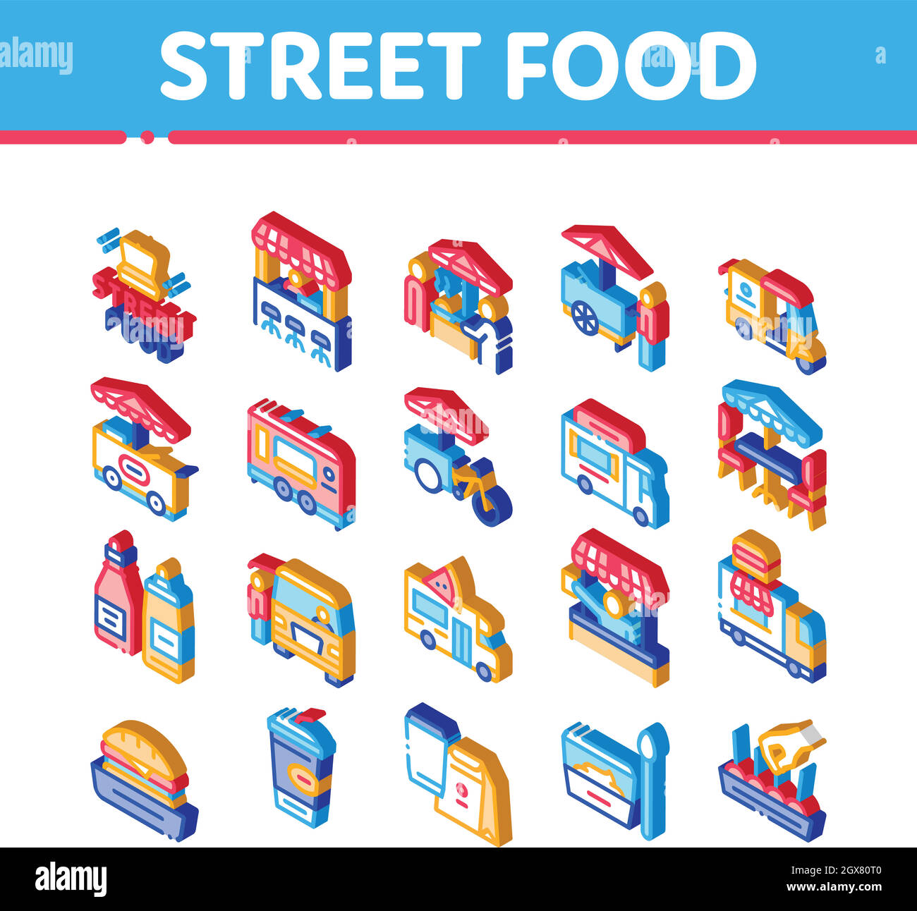 Street Food And Drink Isometric Icons Set Vector Stock Vector