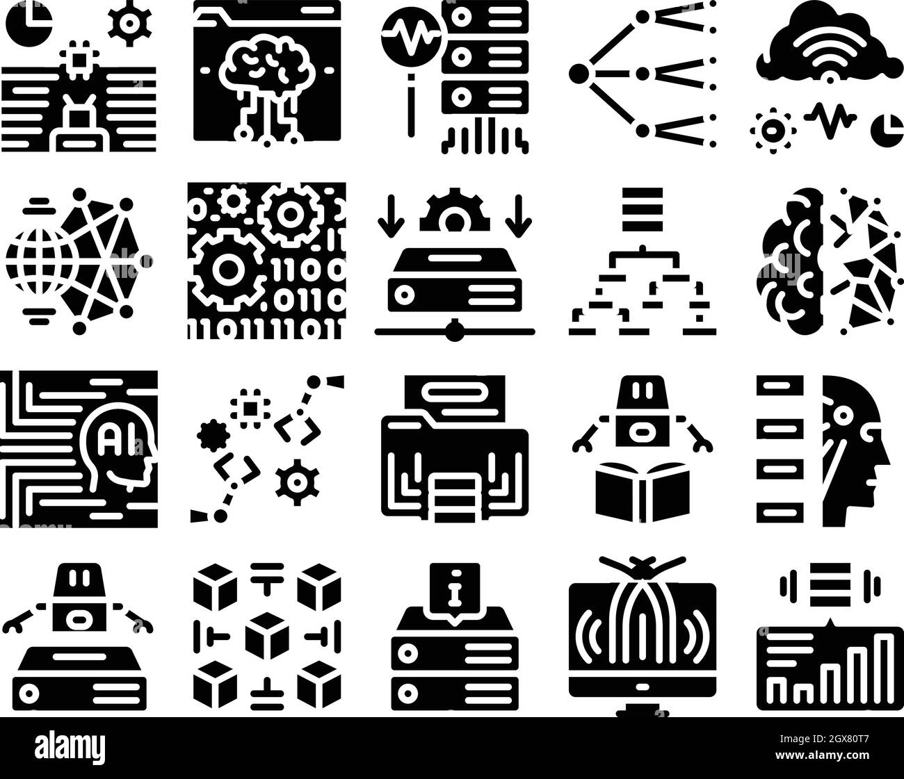 Machine Learning Ai Glyph Set Vector Illustration Stock Vector