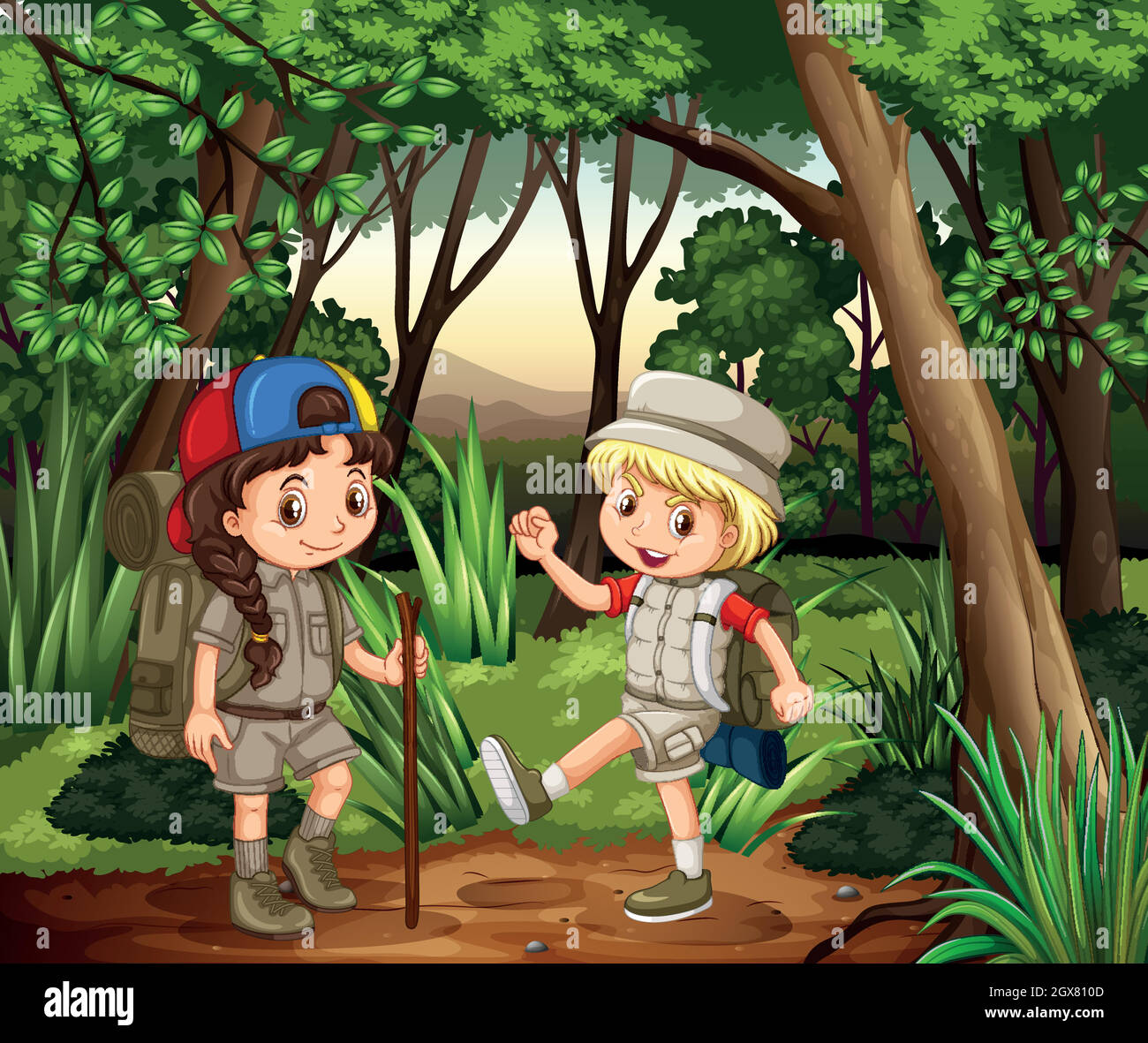 Boy and girl camping in the woods Stock Vector Image & Art - Alamy