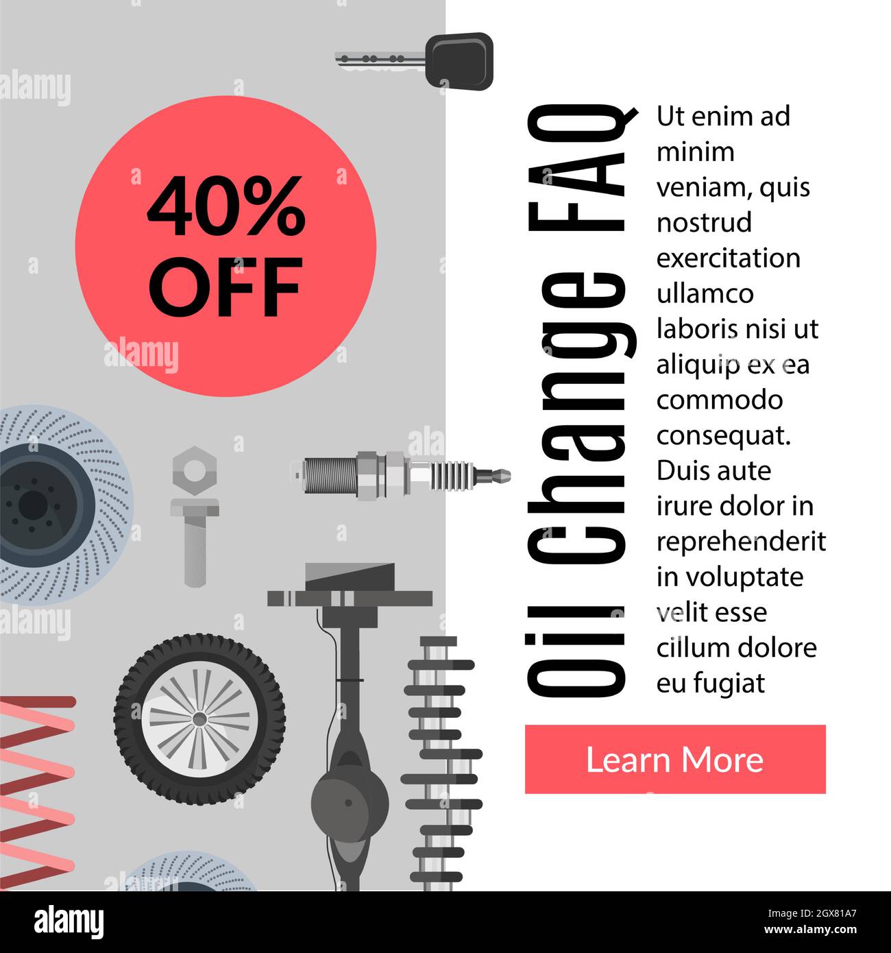 Oil change FAQ 40 off percent on service in center Stock Vector
