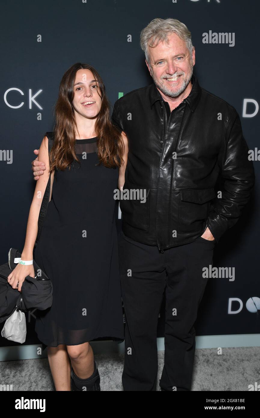 Actor Aidan Quinn (r) and daughter Mia Quinn attend the Hulu Original Series "Dopesick" premiere at the Museum of Modern Art in New York, NY, October 4, 2021. (Photo by Anthony Behar/Sipa USA) Stock Photo