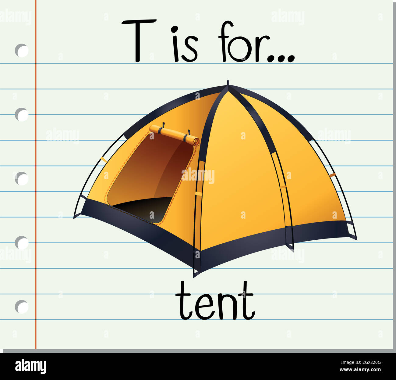 Flashcard letter T is for tent Stock Vector