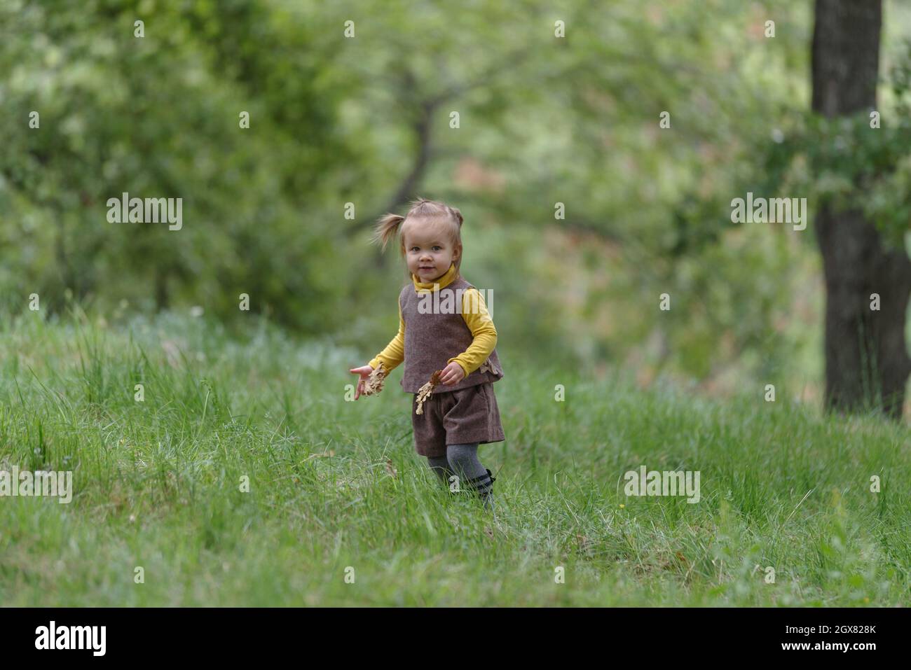 Little girl 18 months in a forest stock photo alamy