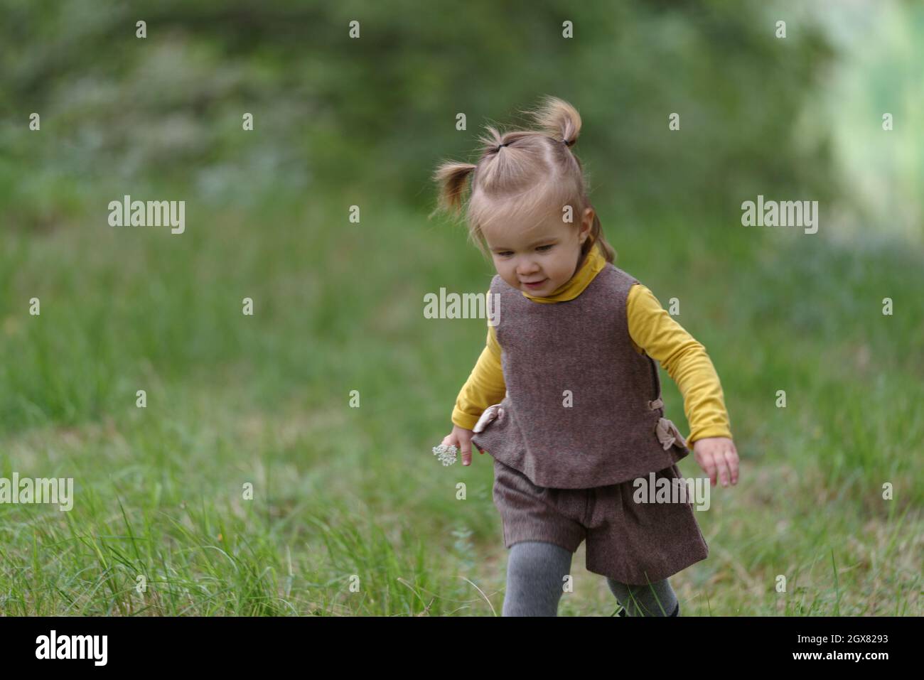 Little girl 18 months in a forest stock photo alamy