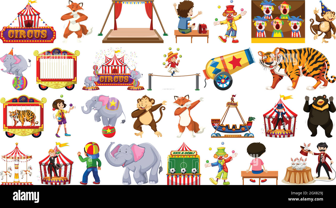 Large theme circus set Stock Vector