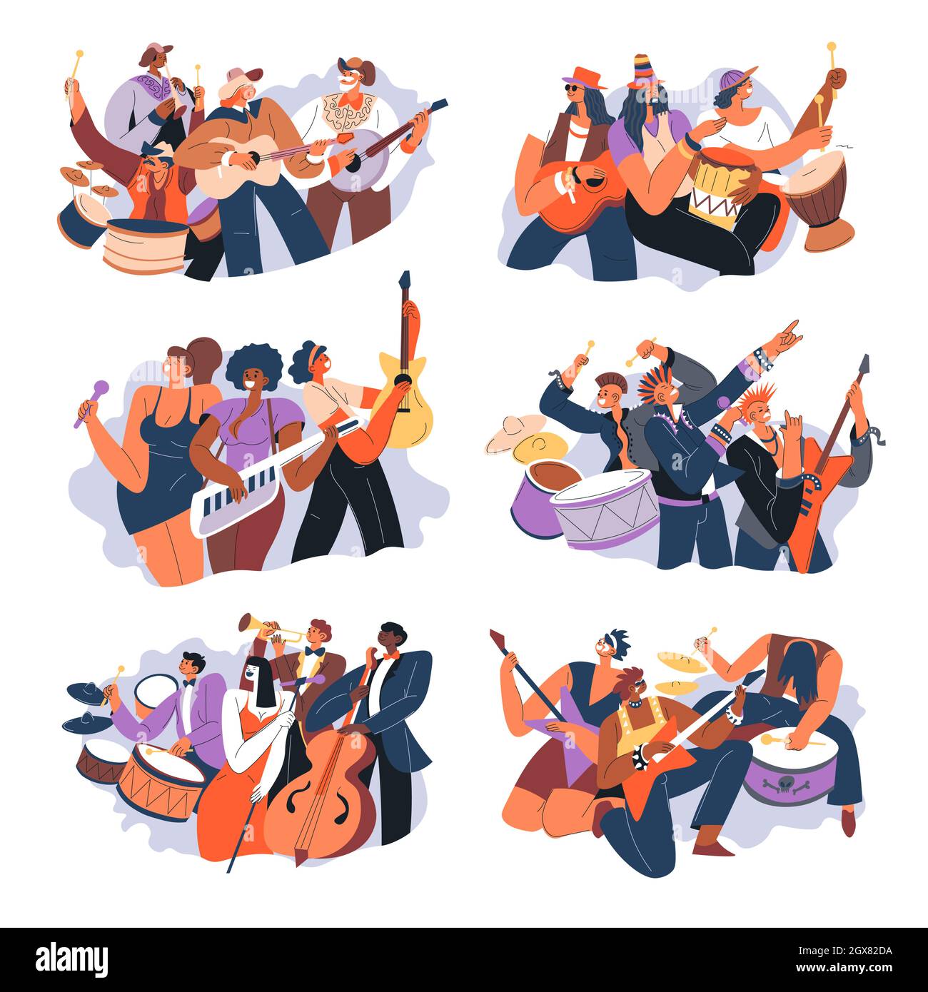 Music bands playing songs on contest or scene Stock Vector