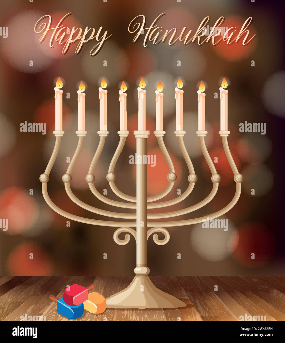 Happy Hanukkah card template with candleholder with lights Stock Vector