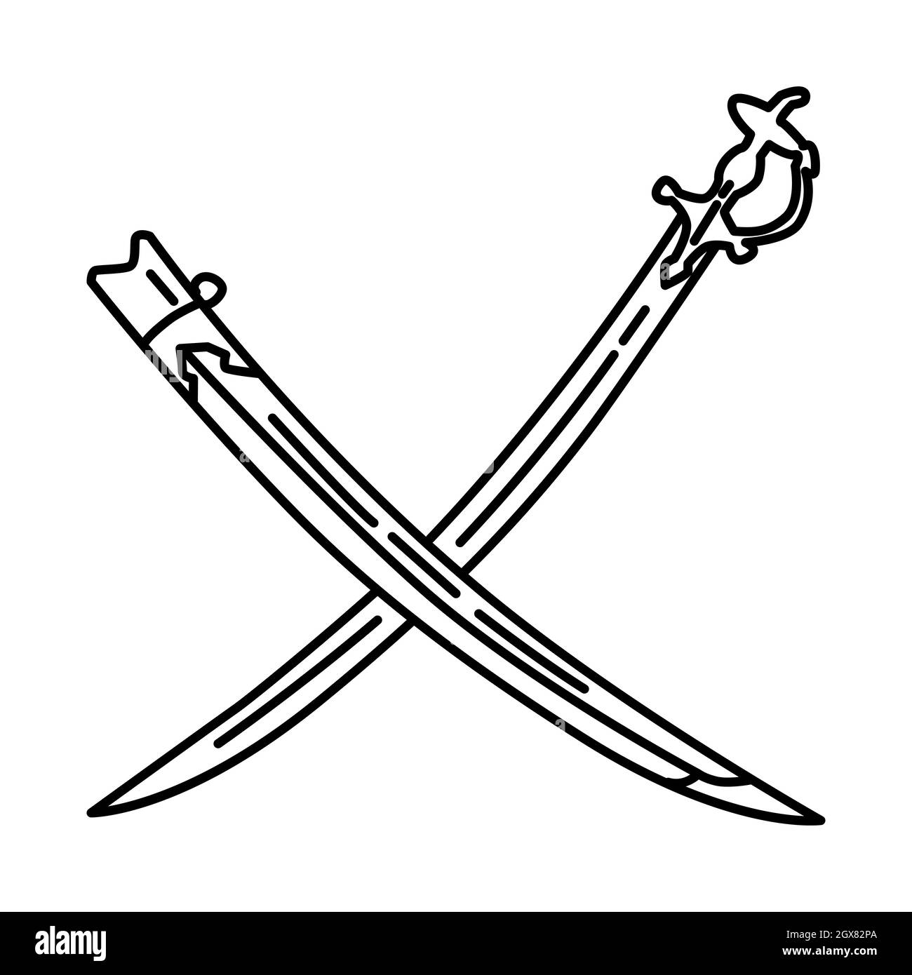Turkish Shamshir Sword Rare Fine Part of Muslim historical objects Hand Drawn Icon Set Vector. Stock Vector