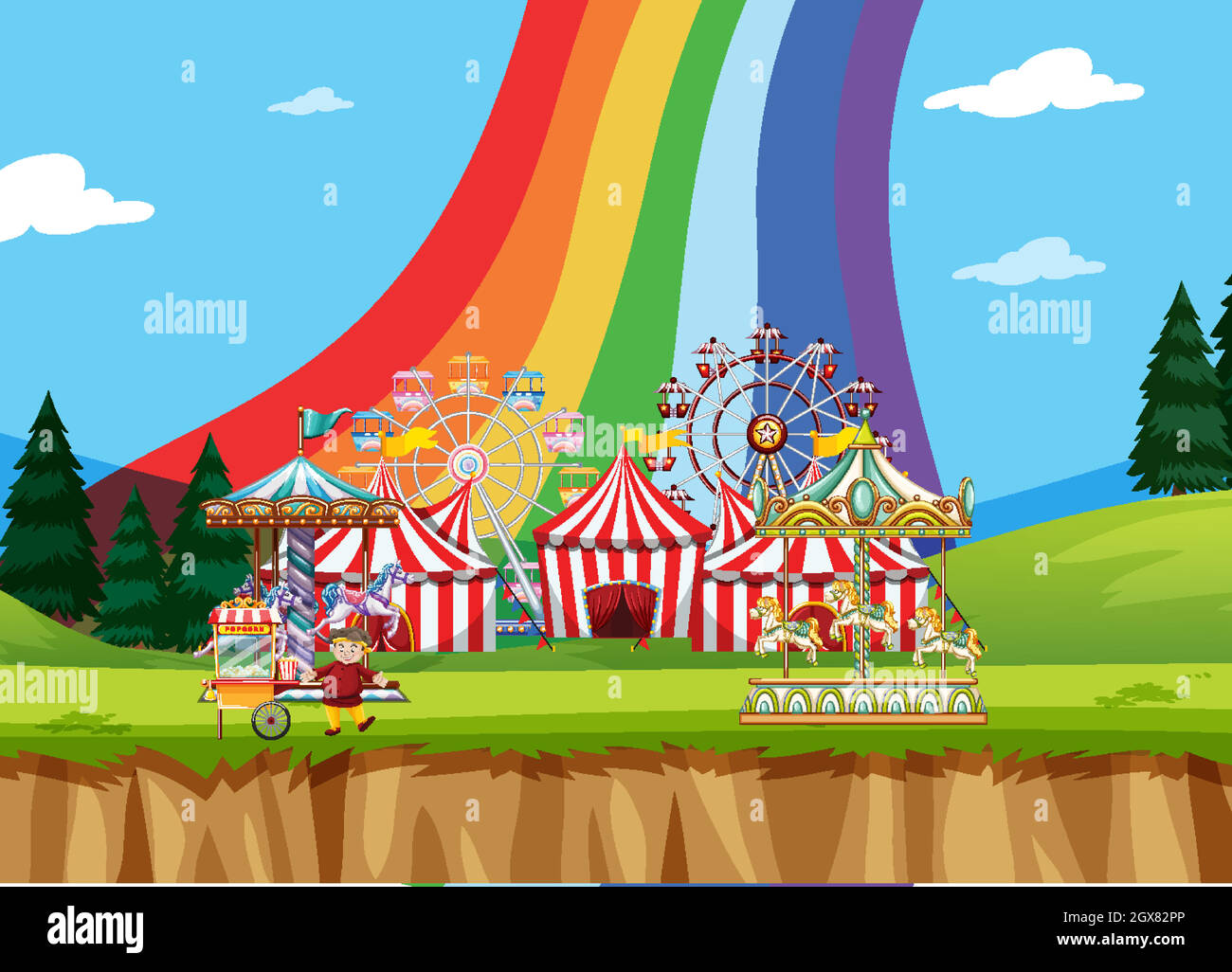 Circus scene with tents and many rides Stock Vector Image & Art - Alamy