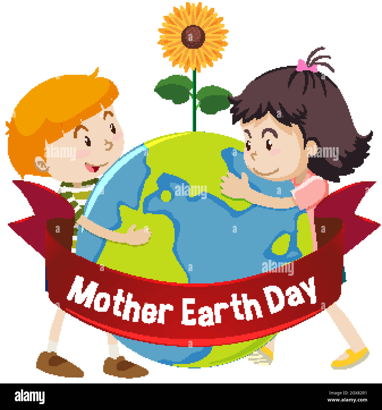 Poster design for mother earth day with happy kids in background Stock Vector