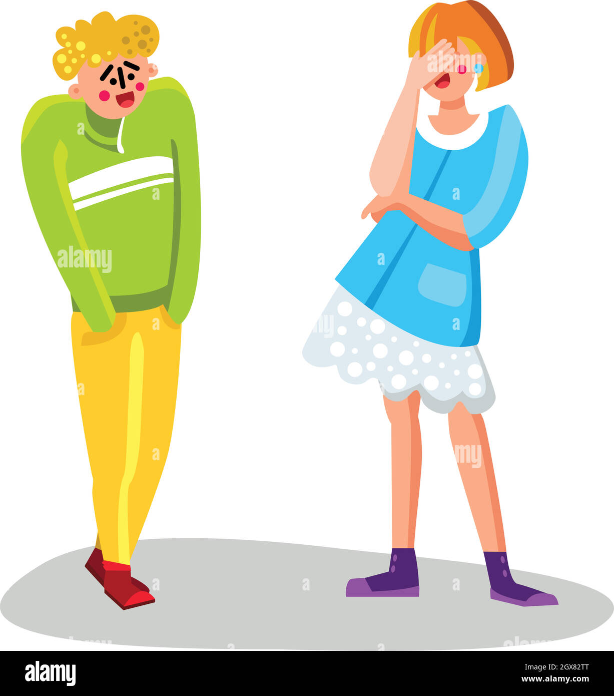 Embarrassed Man And Laughing Young Girl Vector Stock Vector
