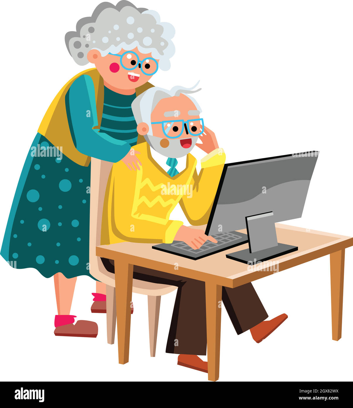 Grandma And Grandpa Working On Computer Vector Stock Vector