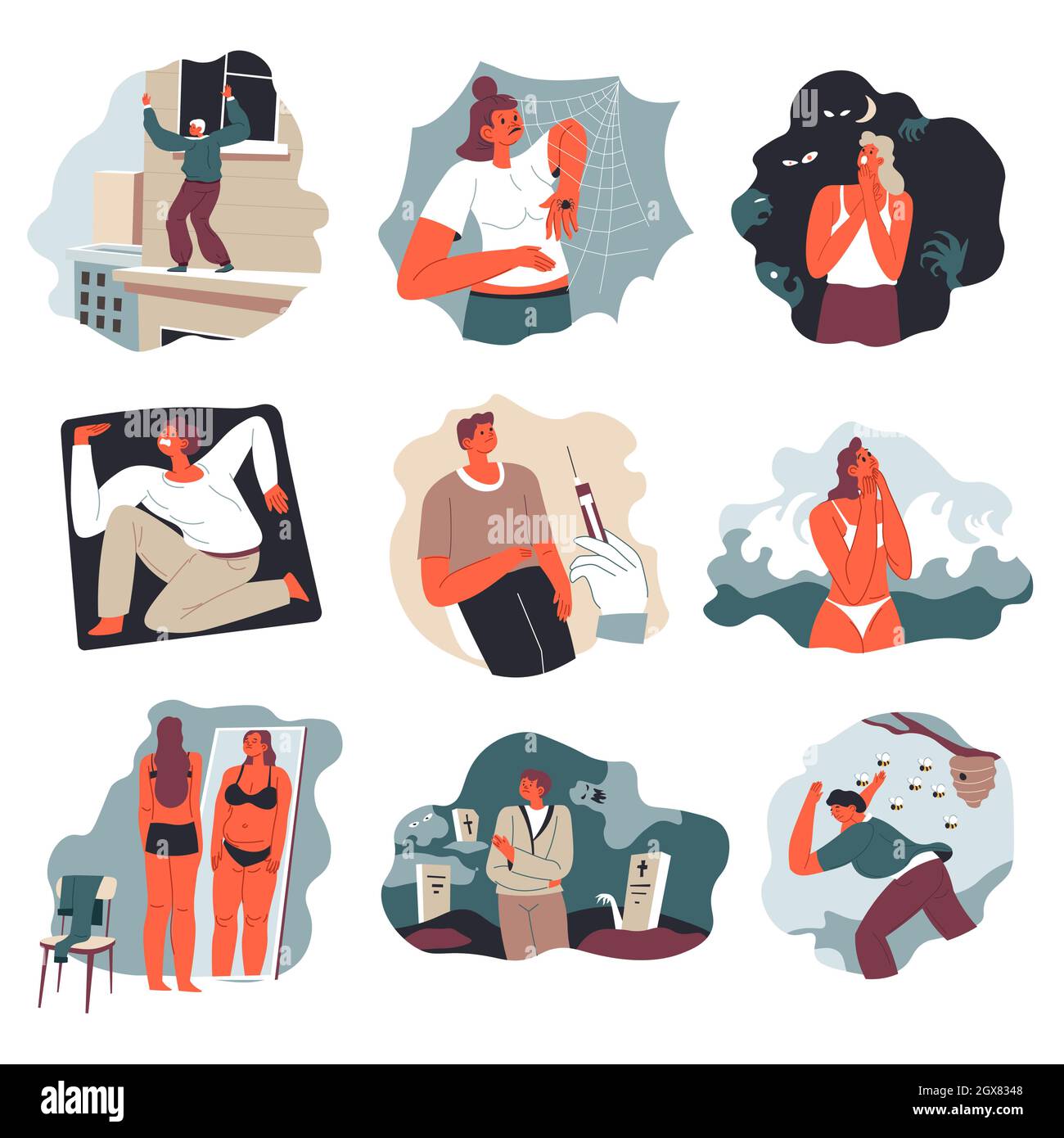 Phobias and fears, scared people emotions vector Stock Vector