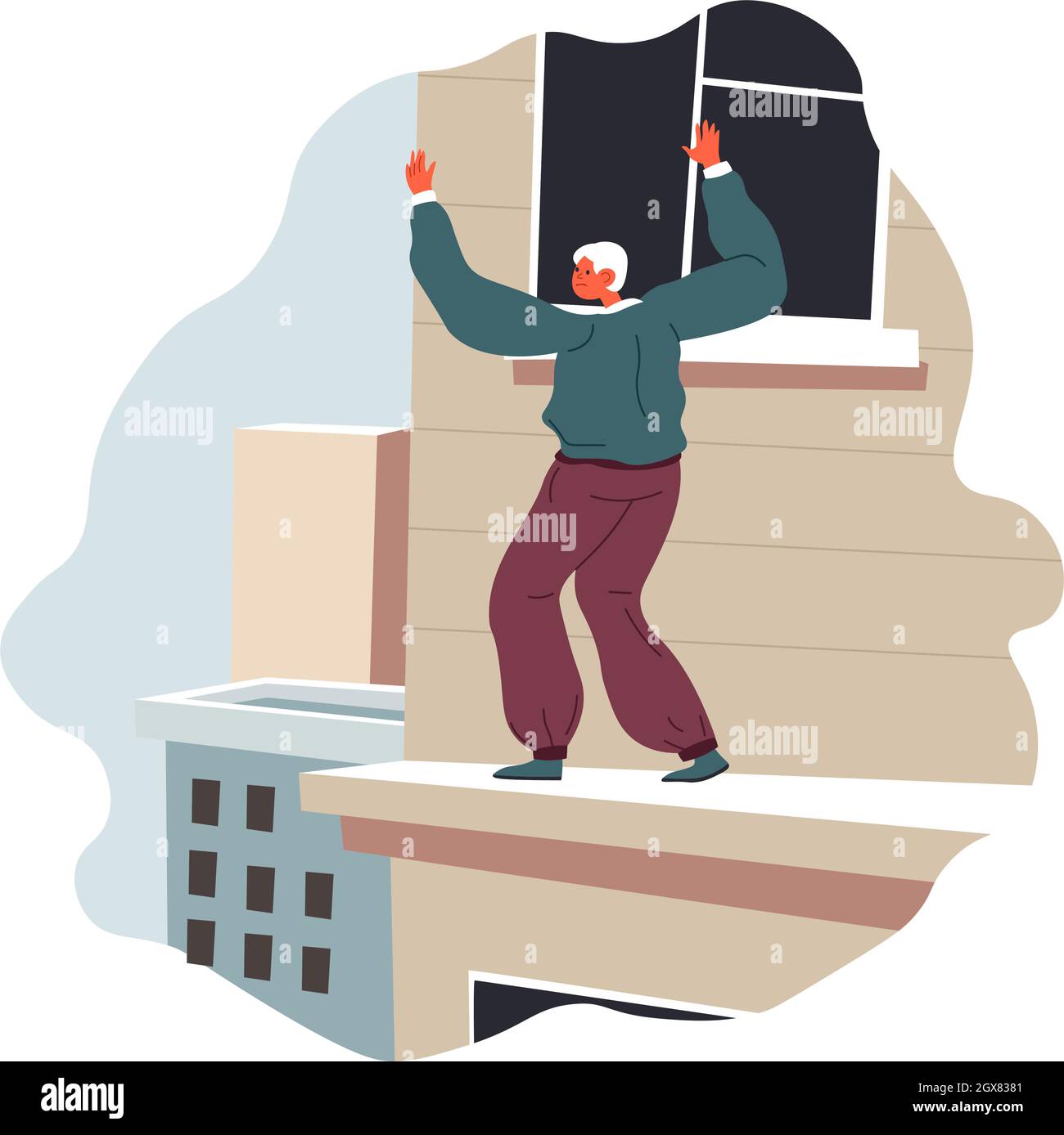 Acrophobia fear of height, man on building top Stock Vector Image & Art