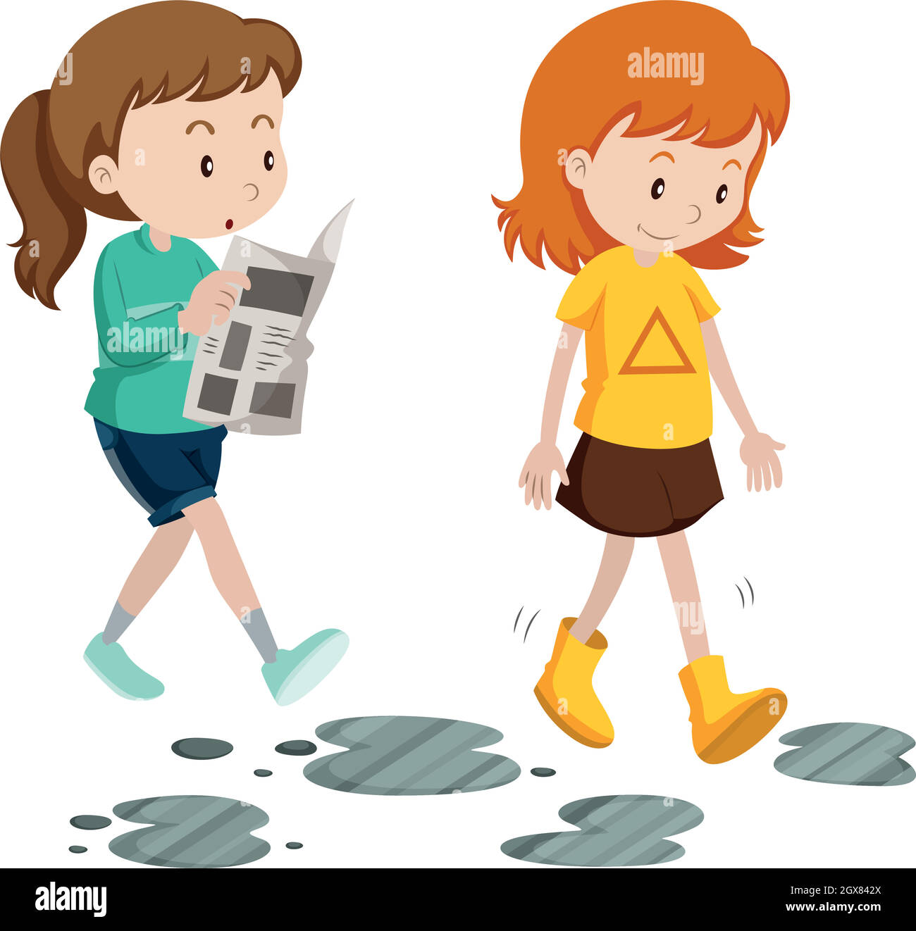 Girls walking with careless and careful steps Stock Vector