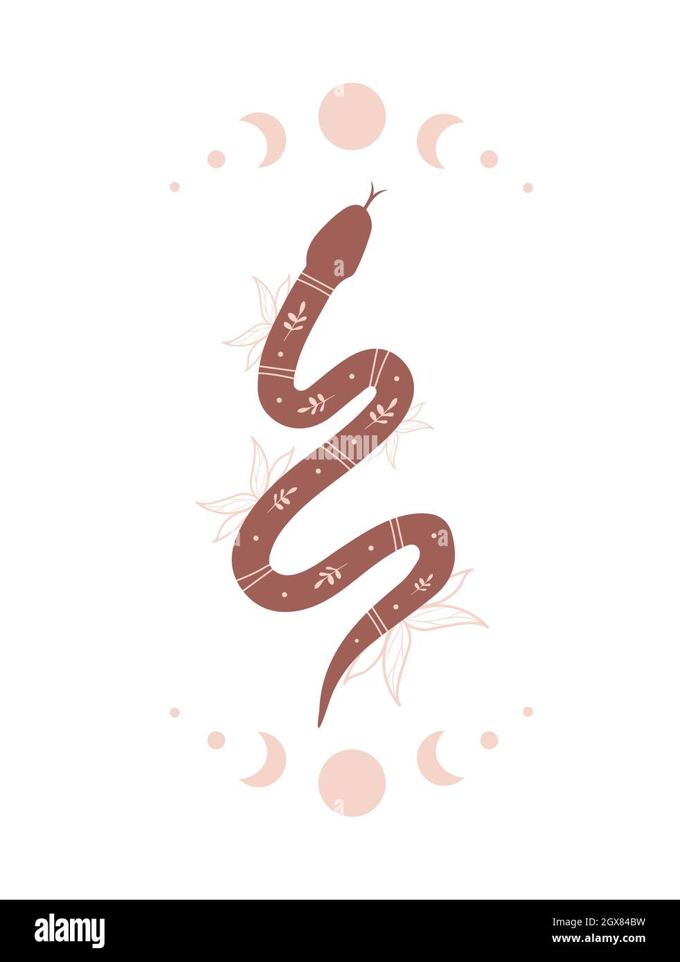 Magic snake in boho style with moon. Mystical symbol in a trendy ...