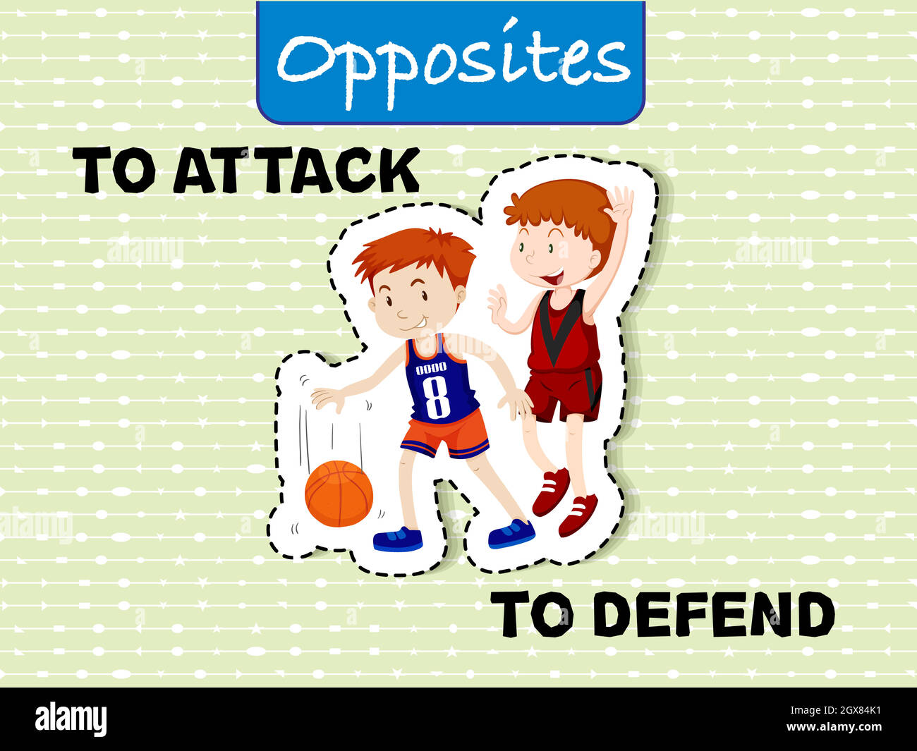 Opposite words for attack and defend Stock Vector