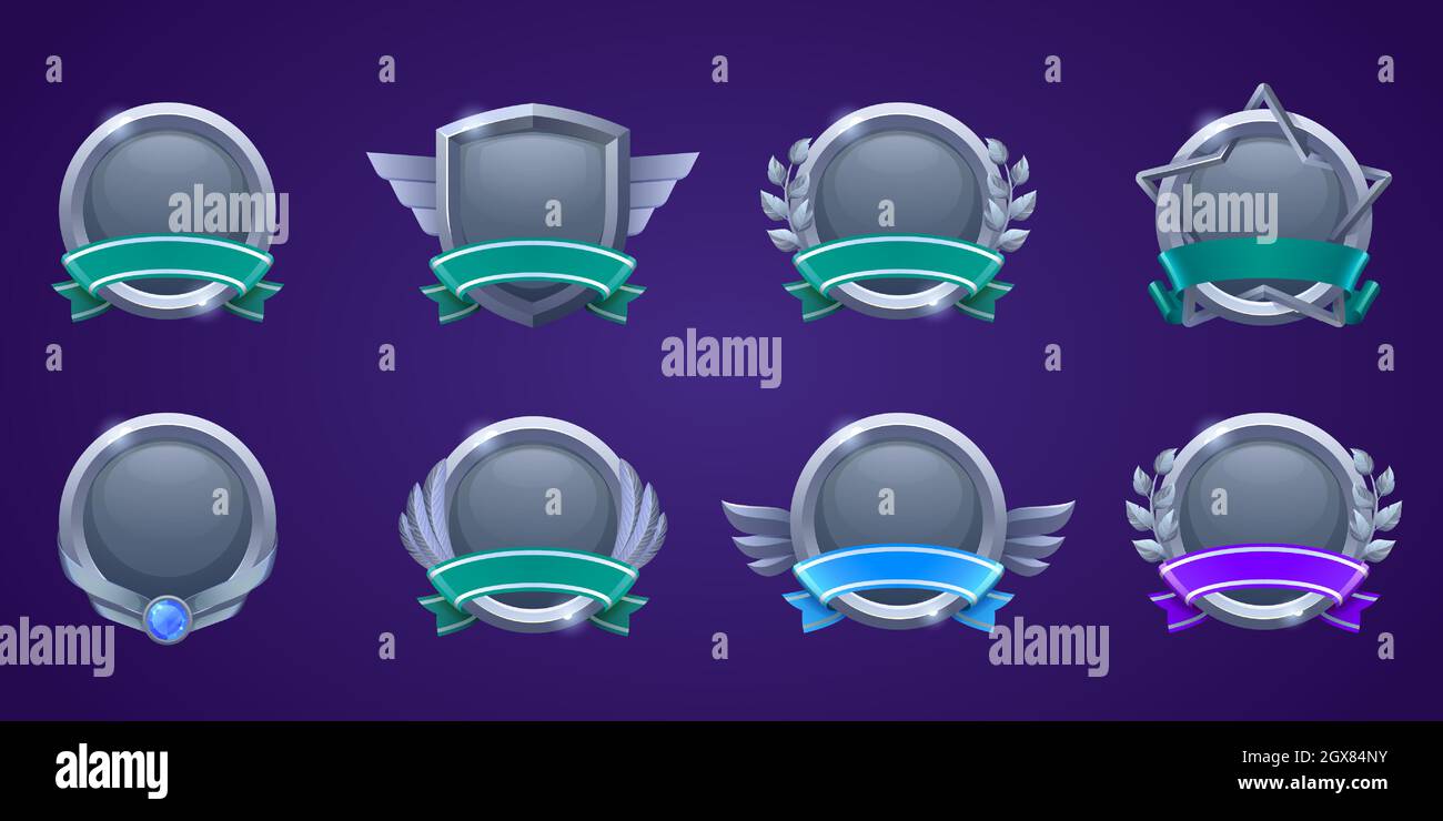 Steel award badges for win in game. Vector cartoon icons of silver ...