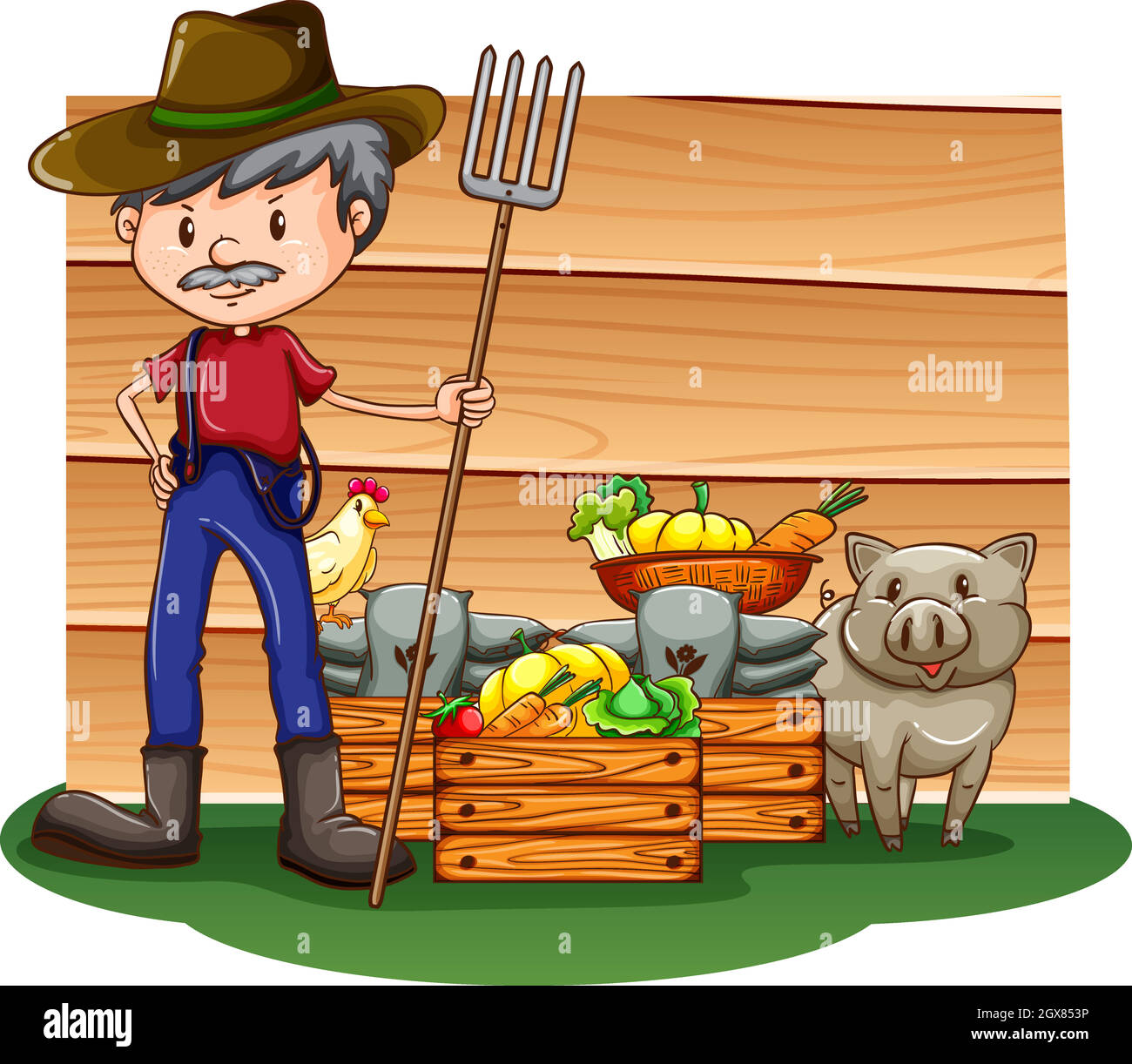 A farmer in front of the empty signboard Stock Vector