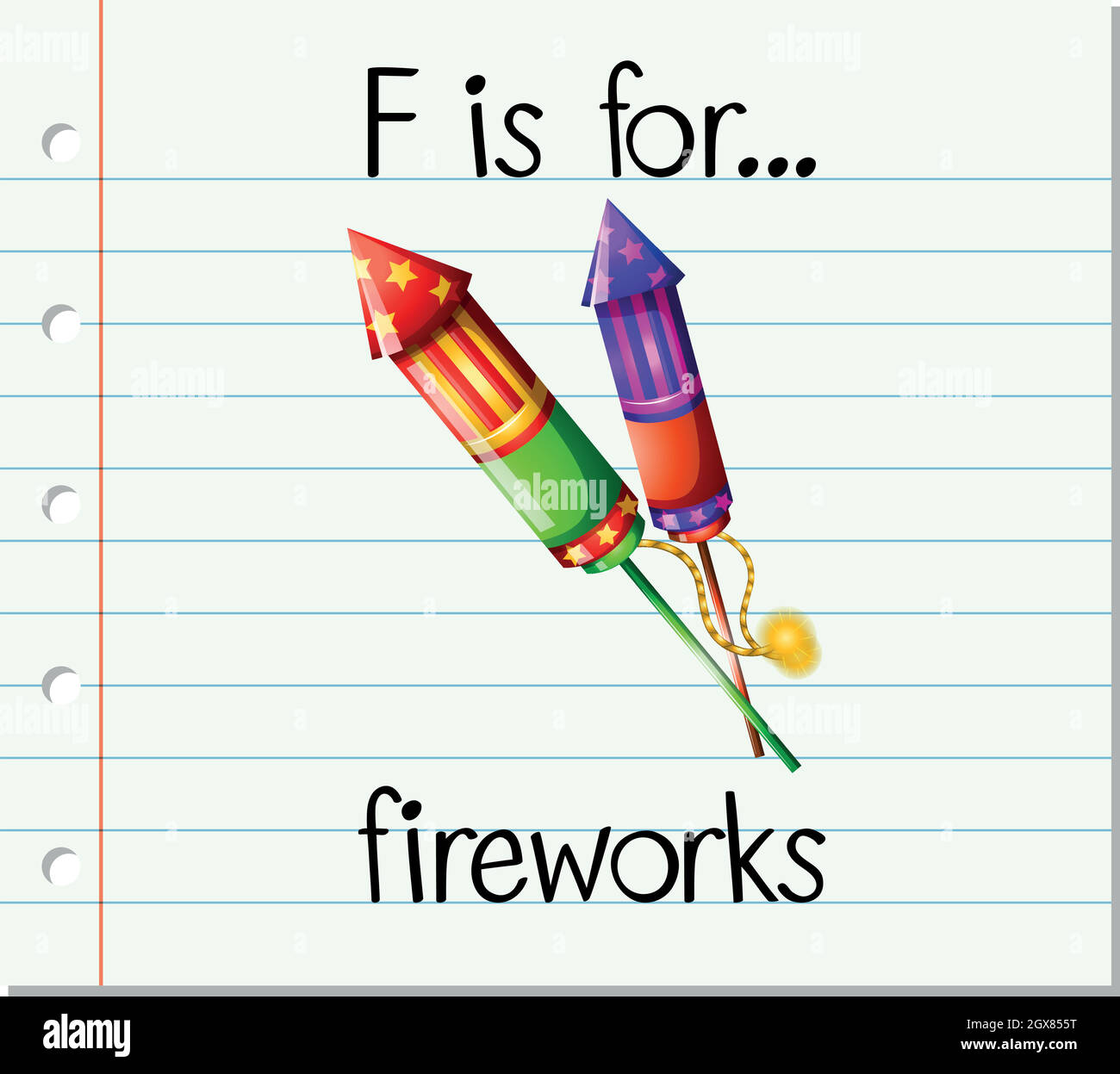 Flashcard letter F is for fireworks Stock Vector