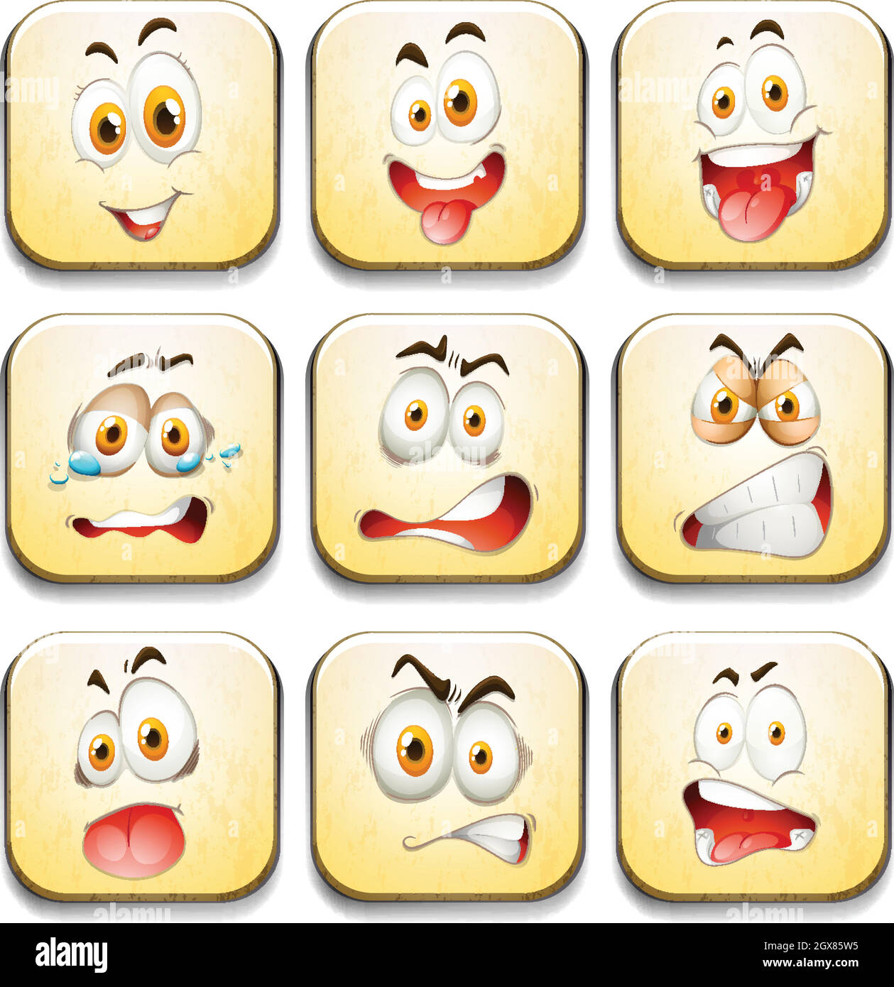 Facial expressions on yellow tiles Stock Vector