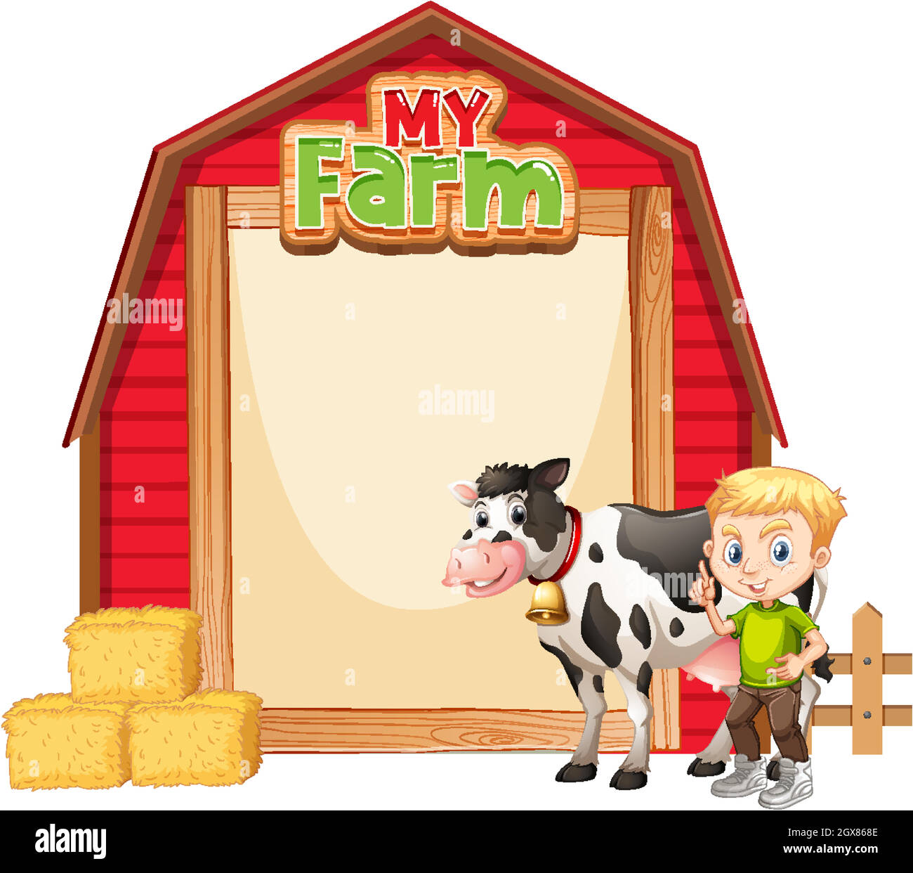 Border template design with farmboy and cow Stock Vector Image & Art