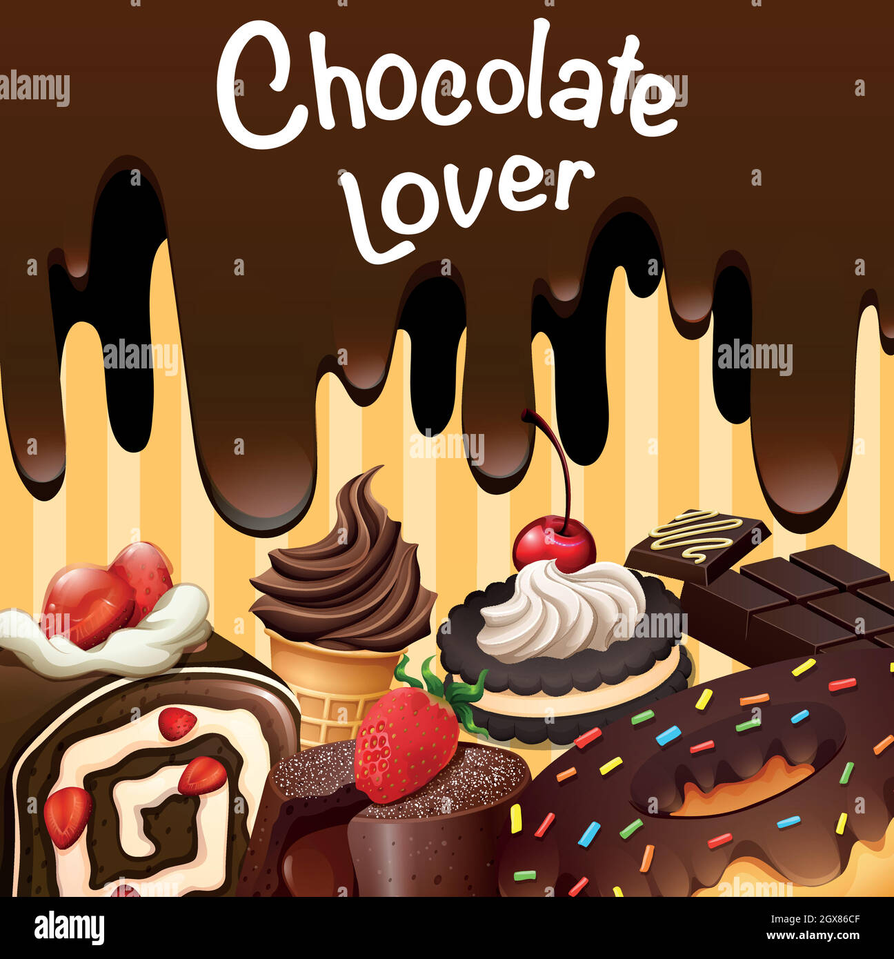 Different kind of chocolate desserts Stock Vector