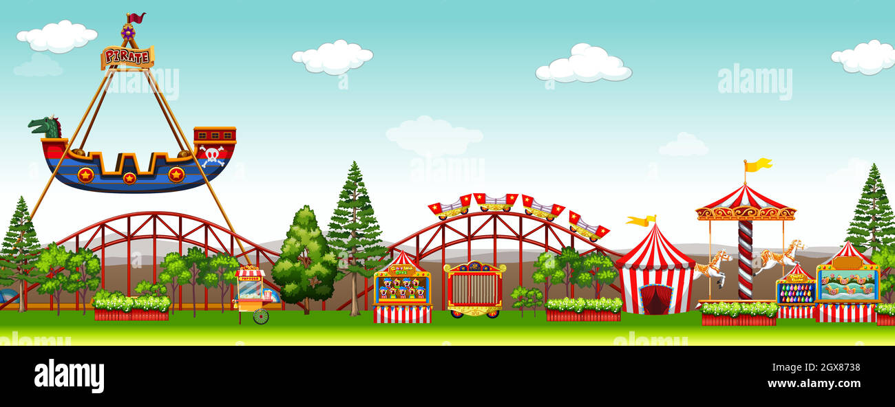 Amusement park with many rides Stock Vector Image & Art - Alamy