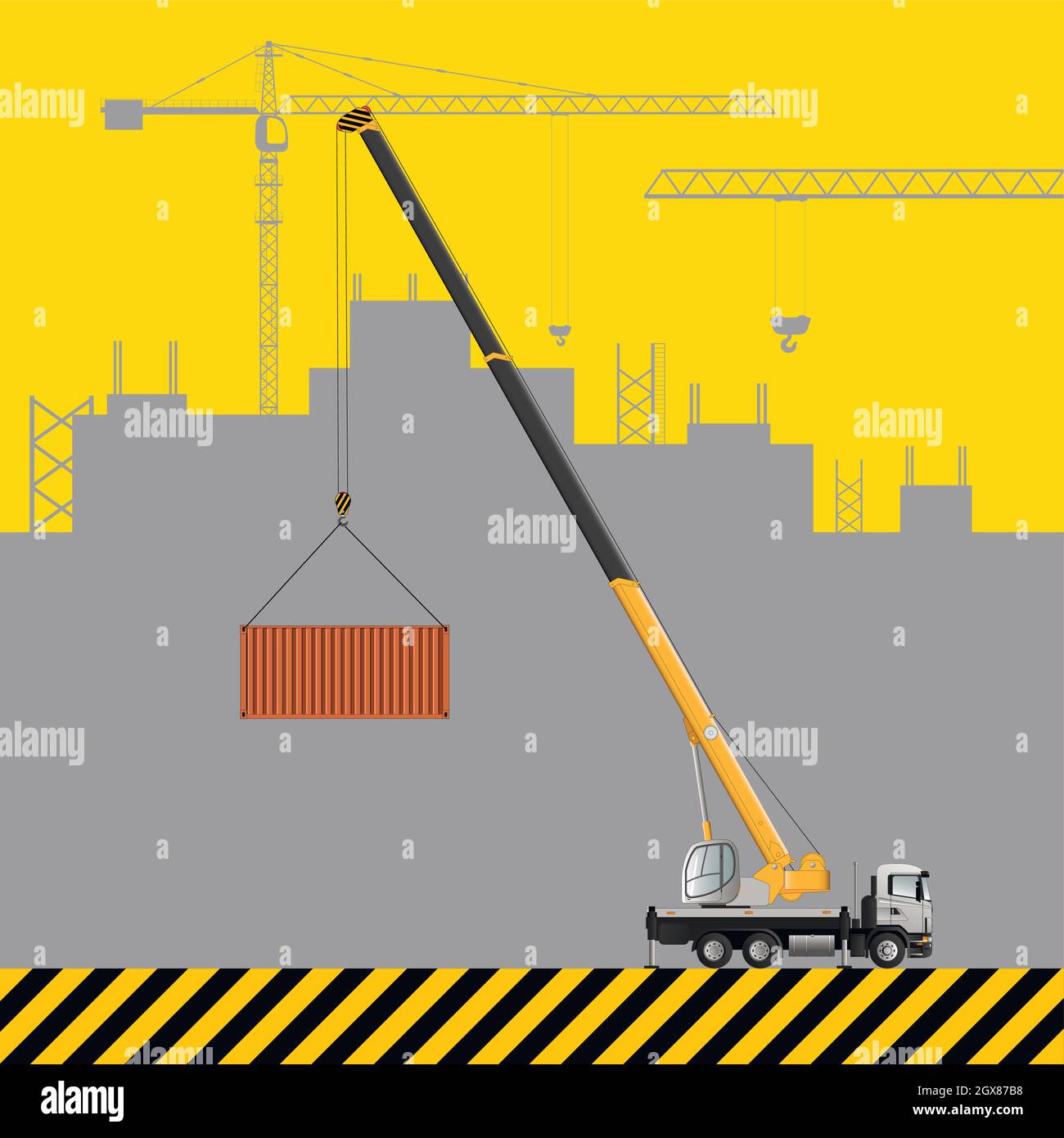 Truck crane at work. Construction machinery on the background of a building under  construction. Flat vector illustration Stock Vector Image & Art - Alamy