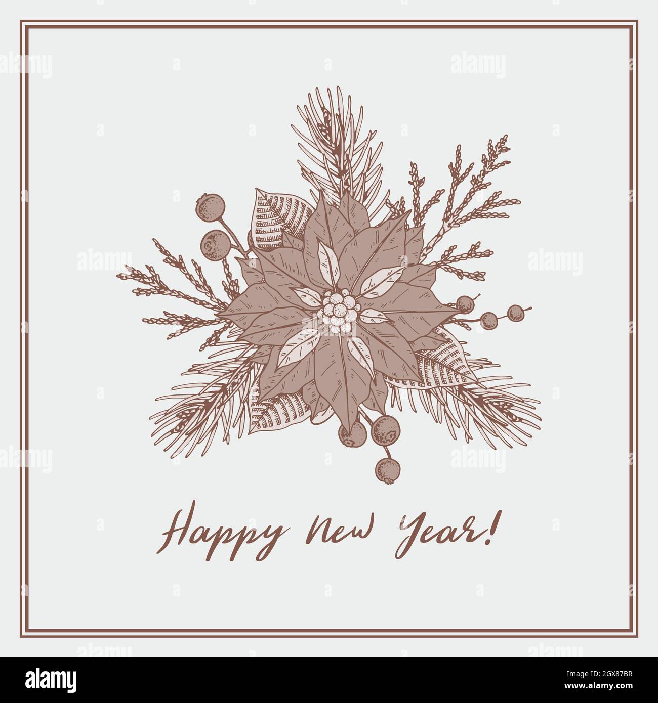 Hand drawn Merry Christmas and Happy New Year greeting card with ...