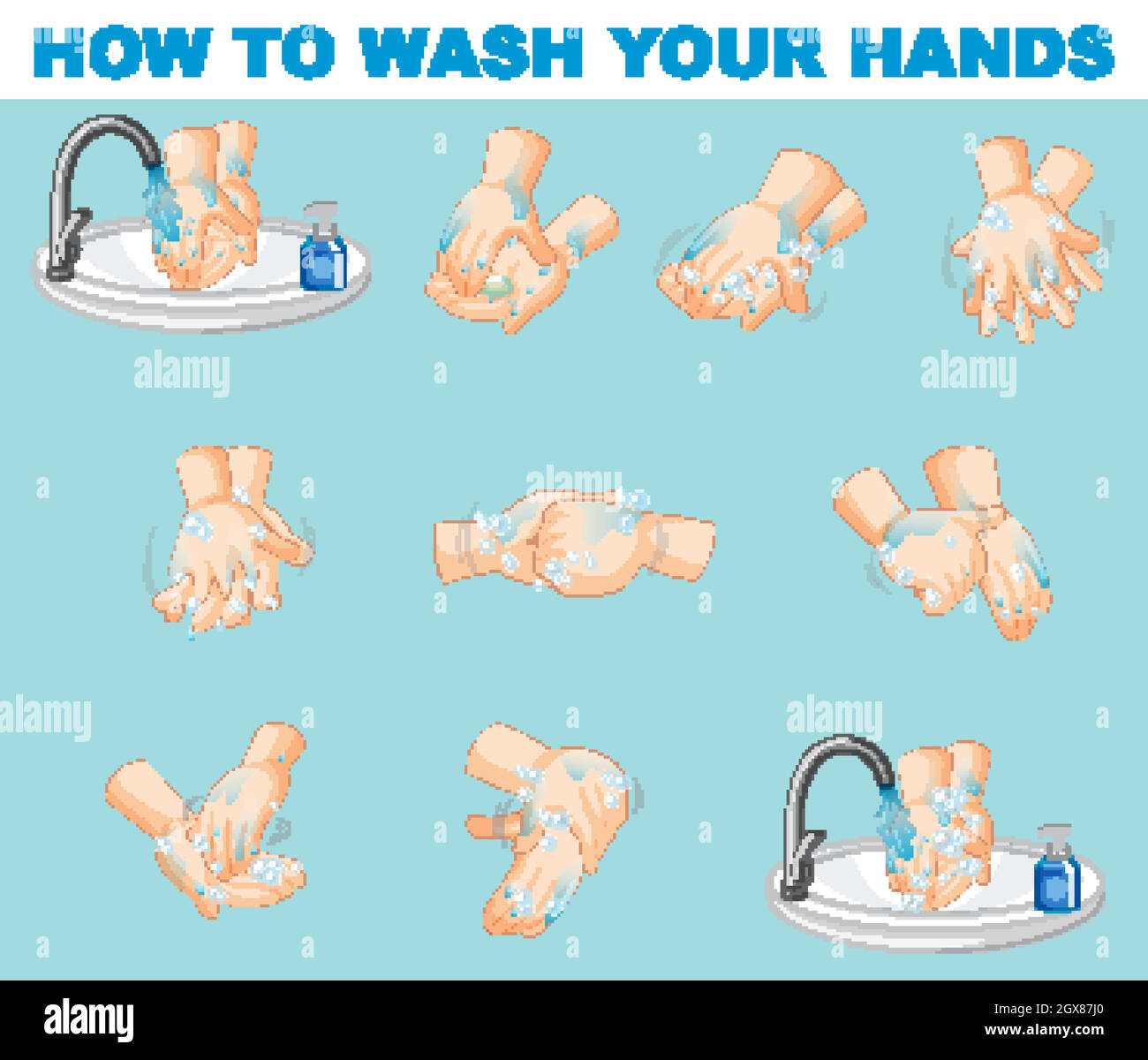 Poster design for how to wash your hands step by step Stock Vector