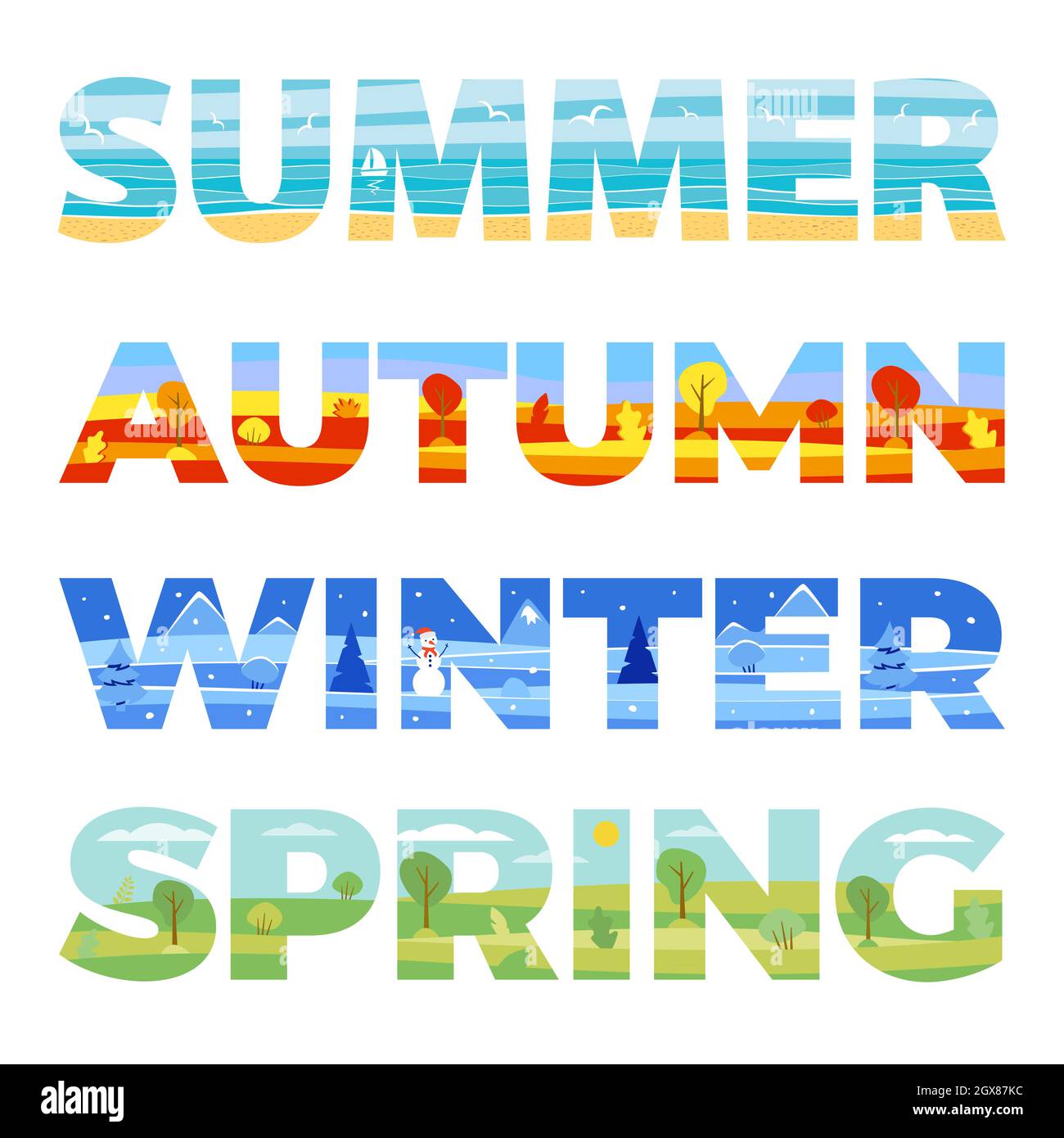 Summer Autumn Winter Spring Illustration in the double exposure ...