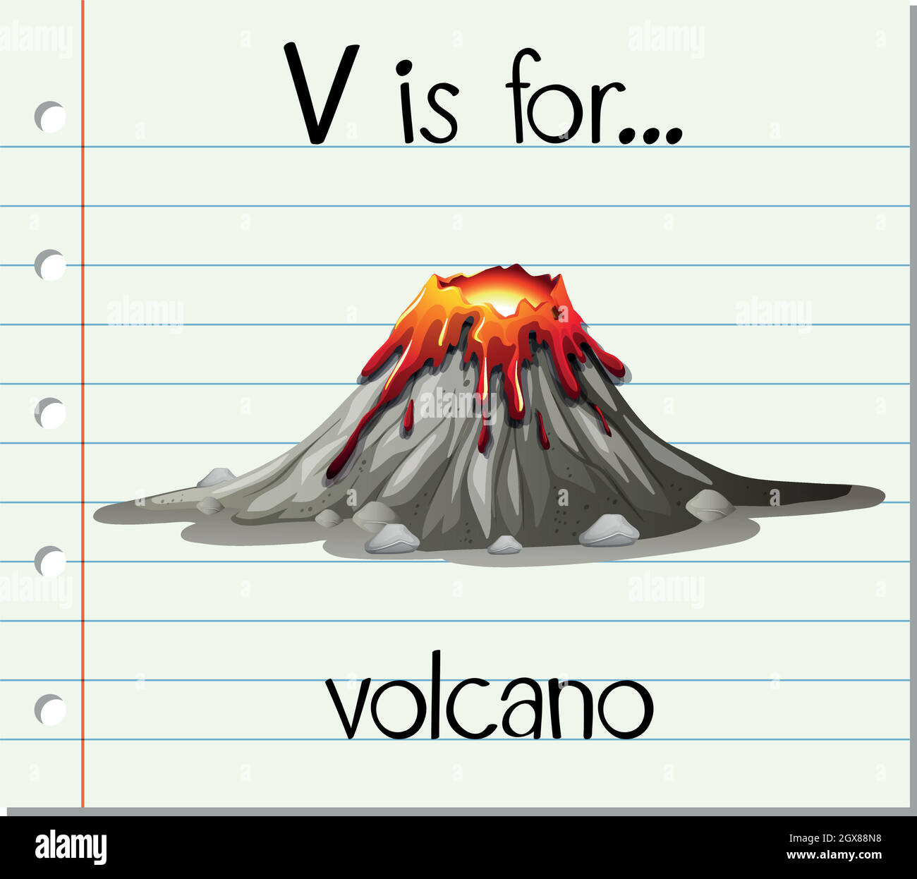 Flashcard letter V is for volcano Stock Vector