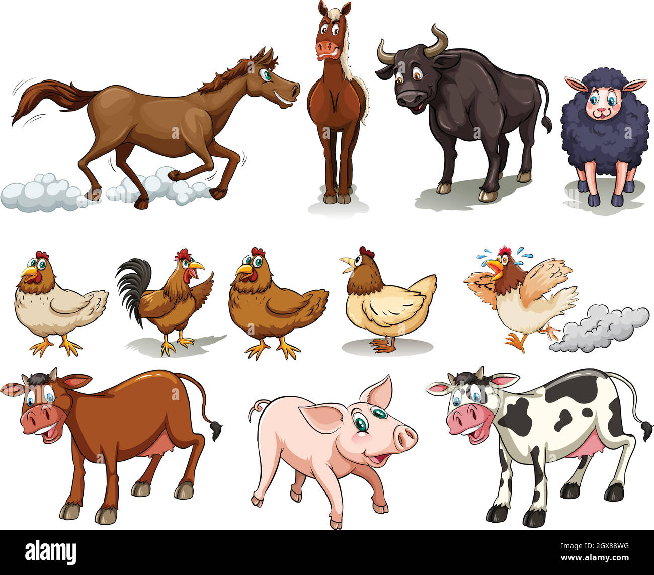 Different kind of farm animals Stock Vector